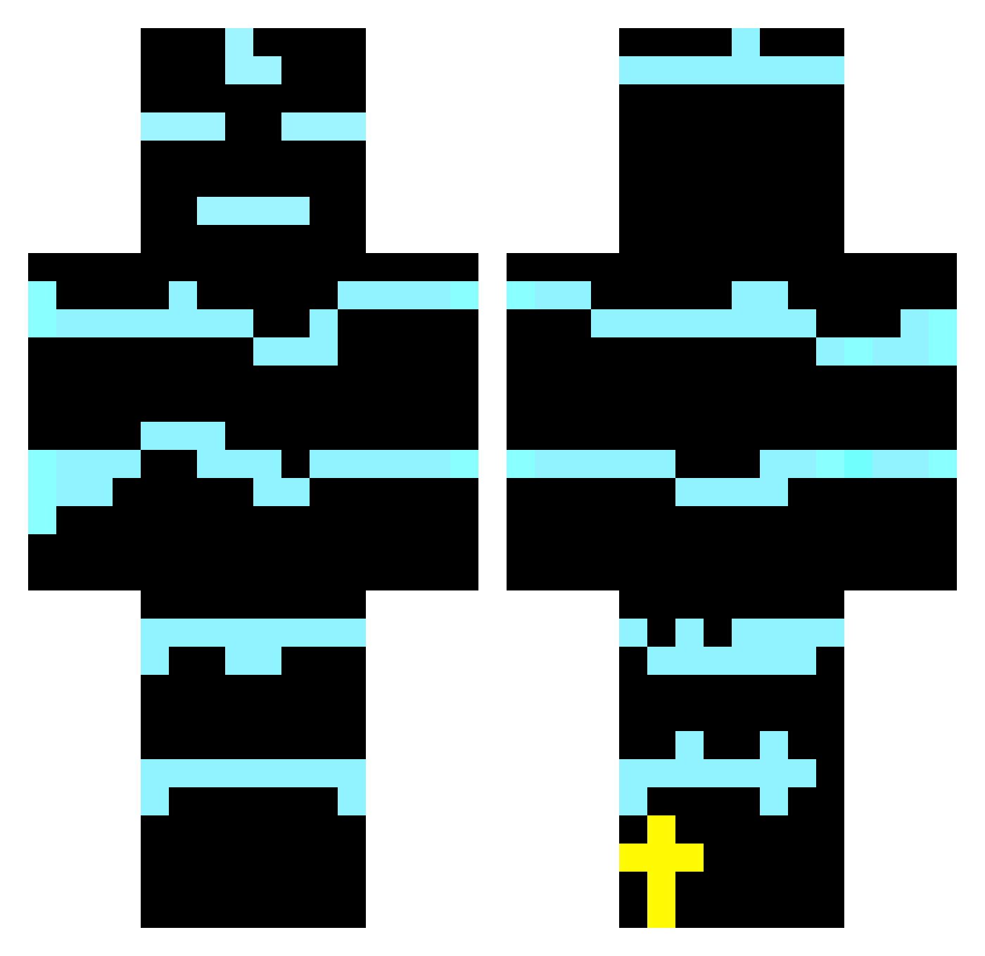 DexterKB Minecraft skin, front and back view