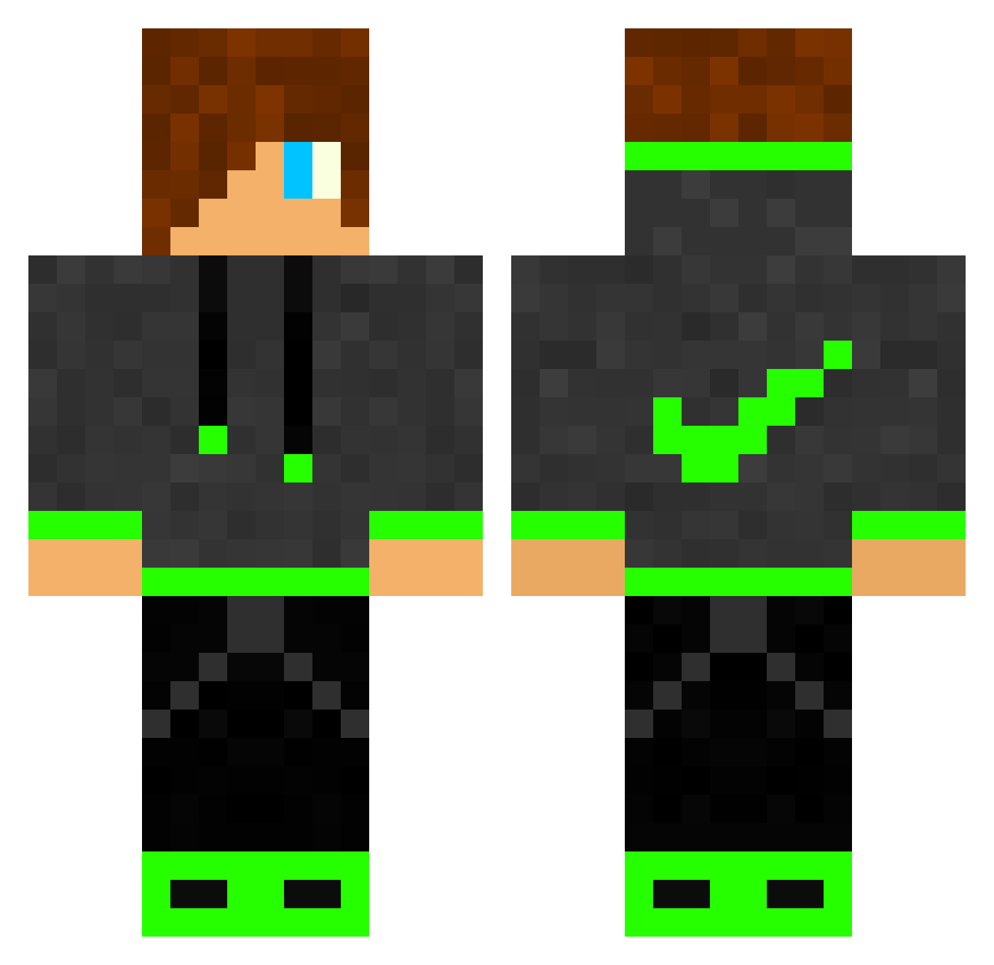 Hyperspace Minecraft skin, front and back view