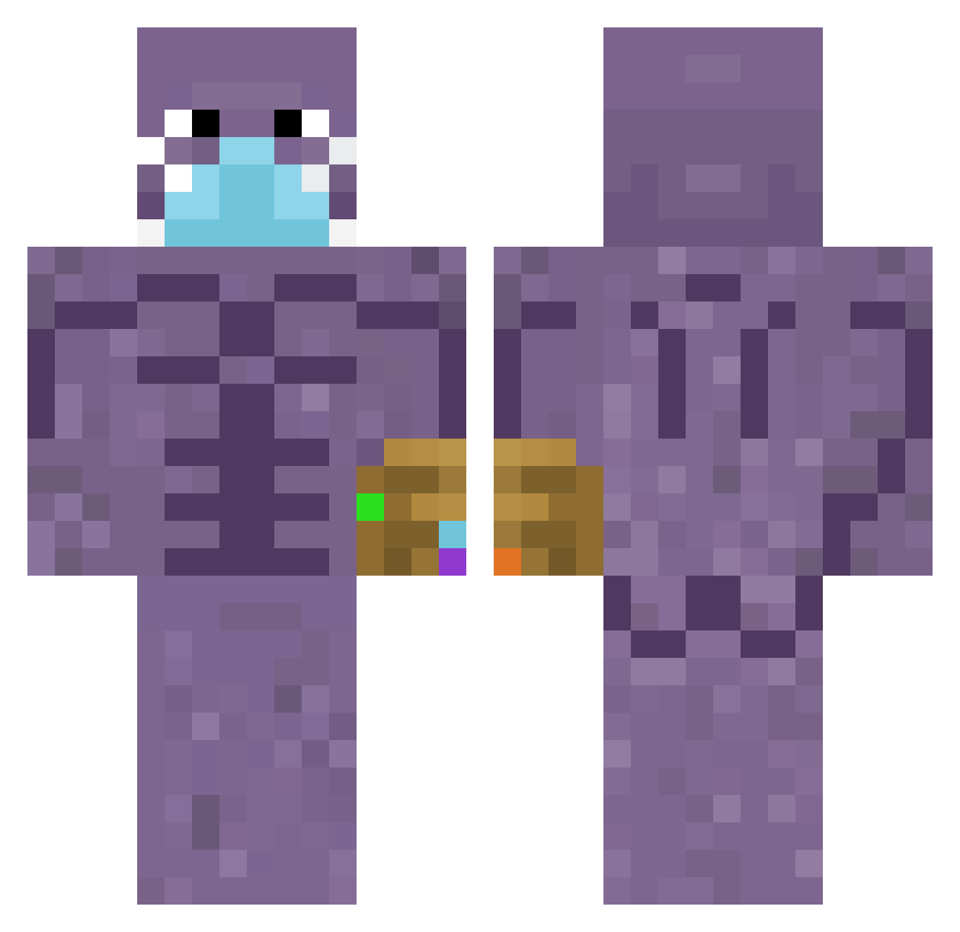 FarmingThanos Minecraft skin, front and back view