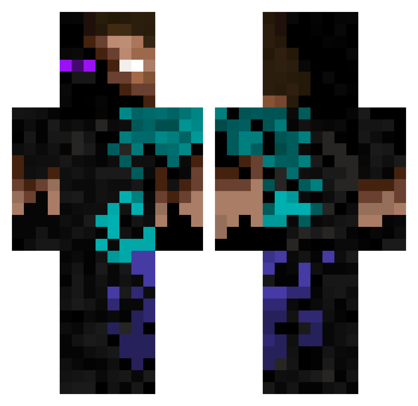UnknownSlayer Minecraft skin, front and back view