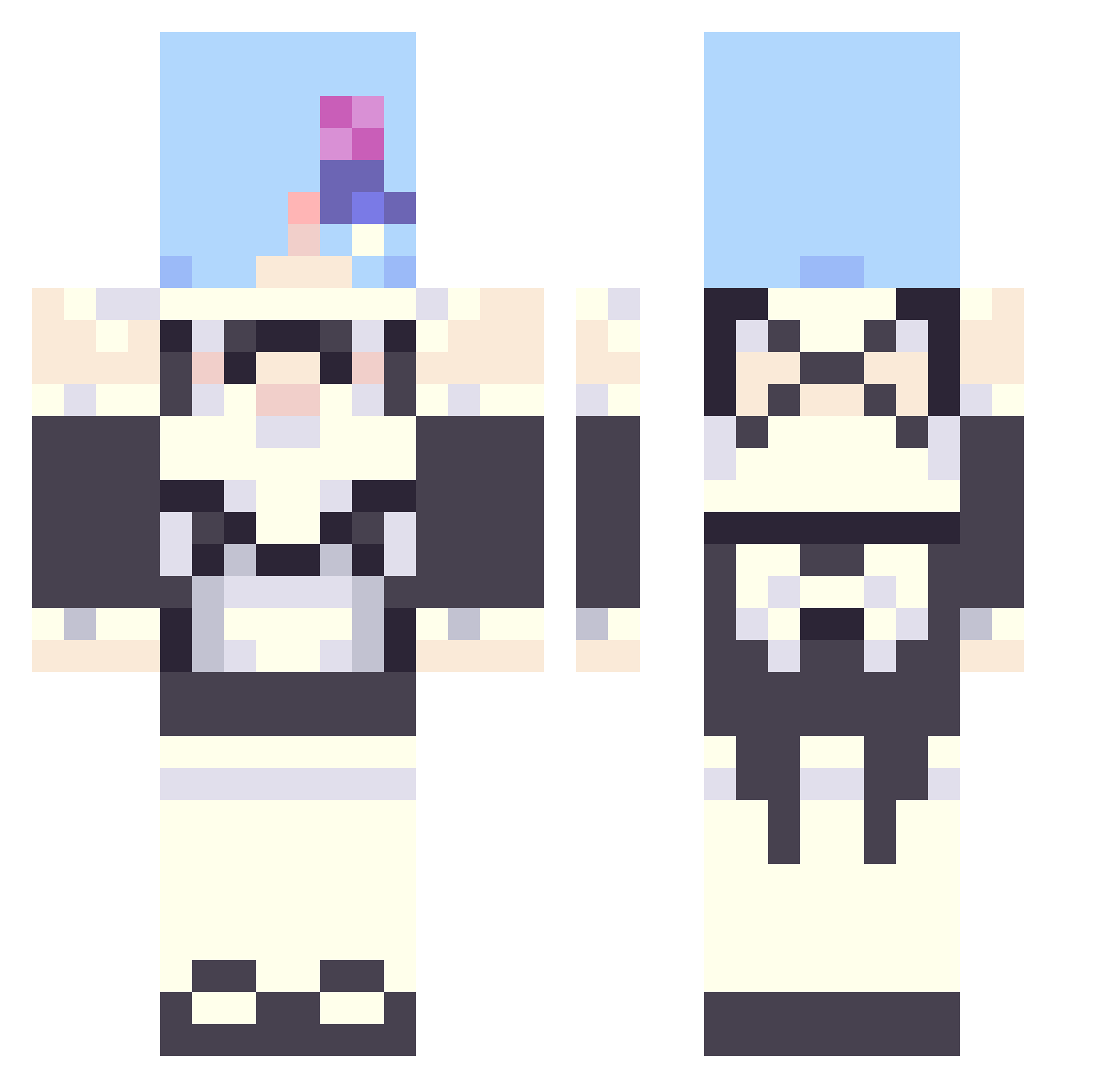 Ratthebunny Minecraft skin, front and back view