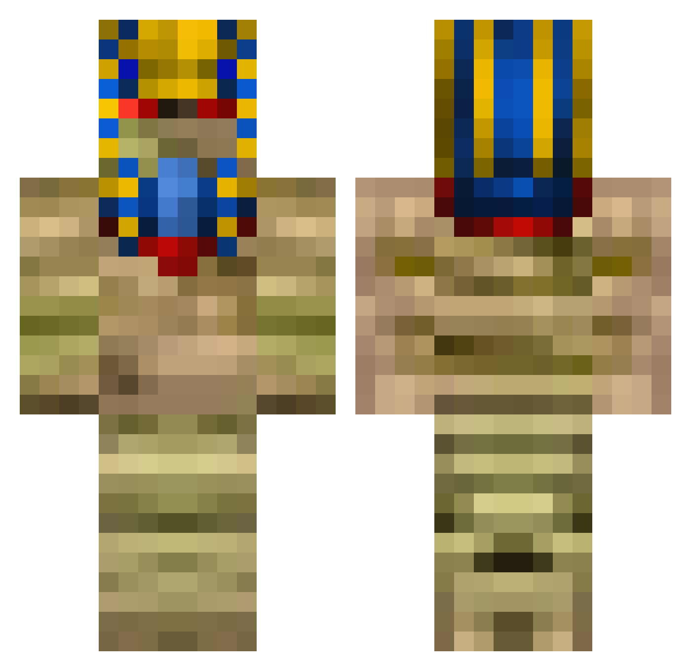 Mummified Minecraft skin, front and back view