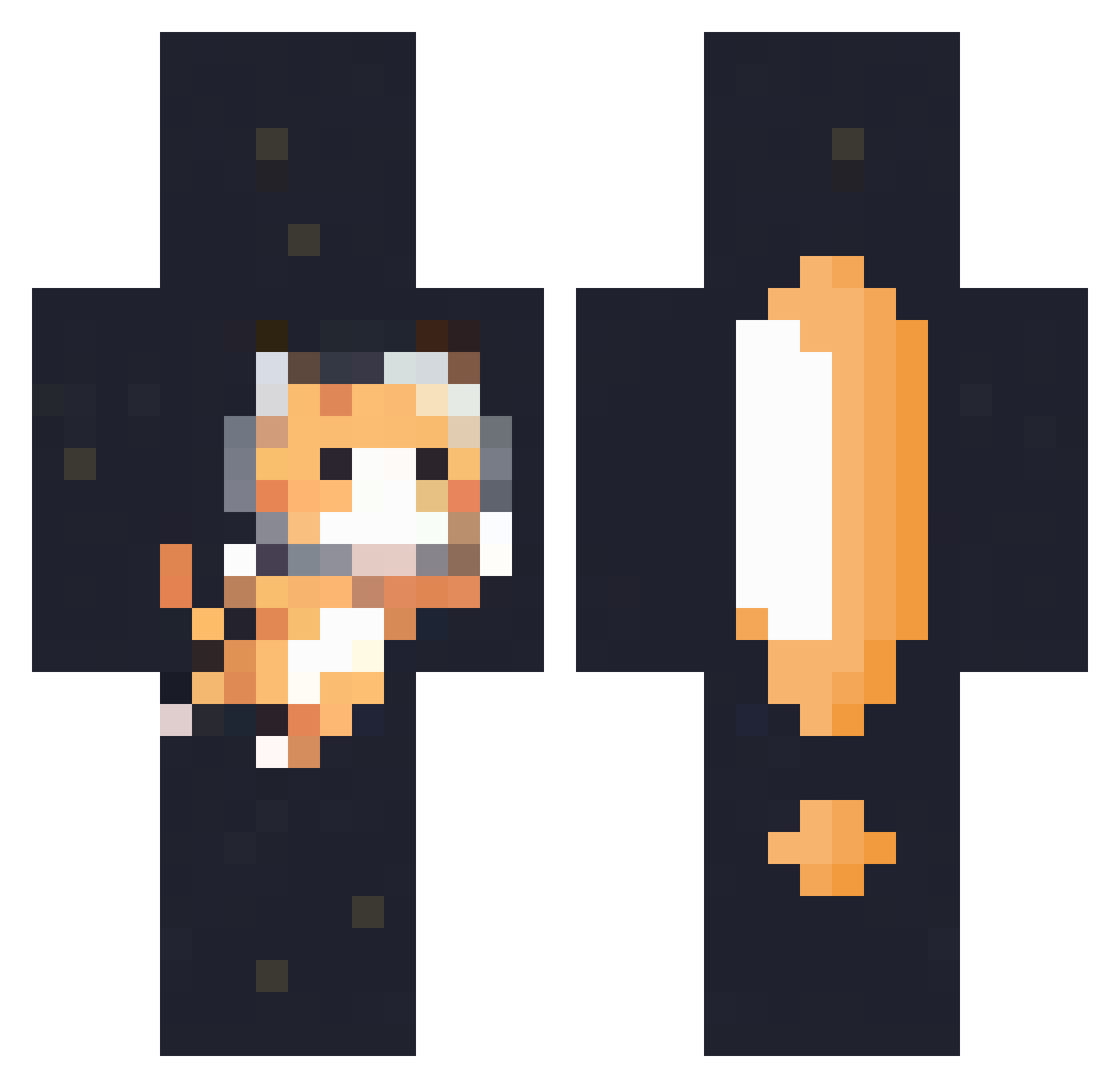 Nevixy Minecraft skin, front and back view