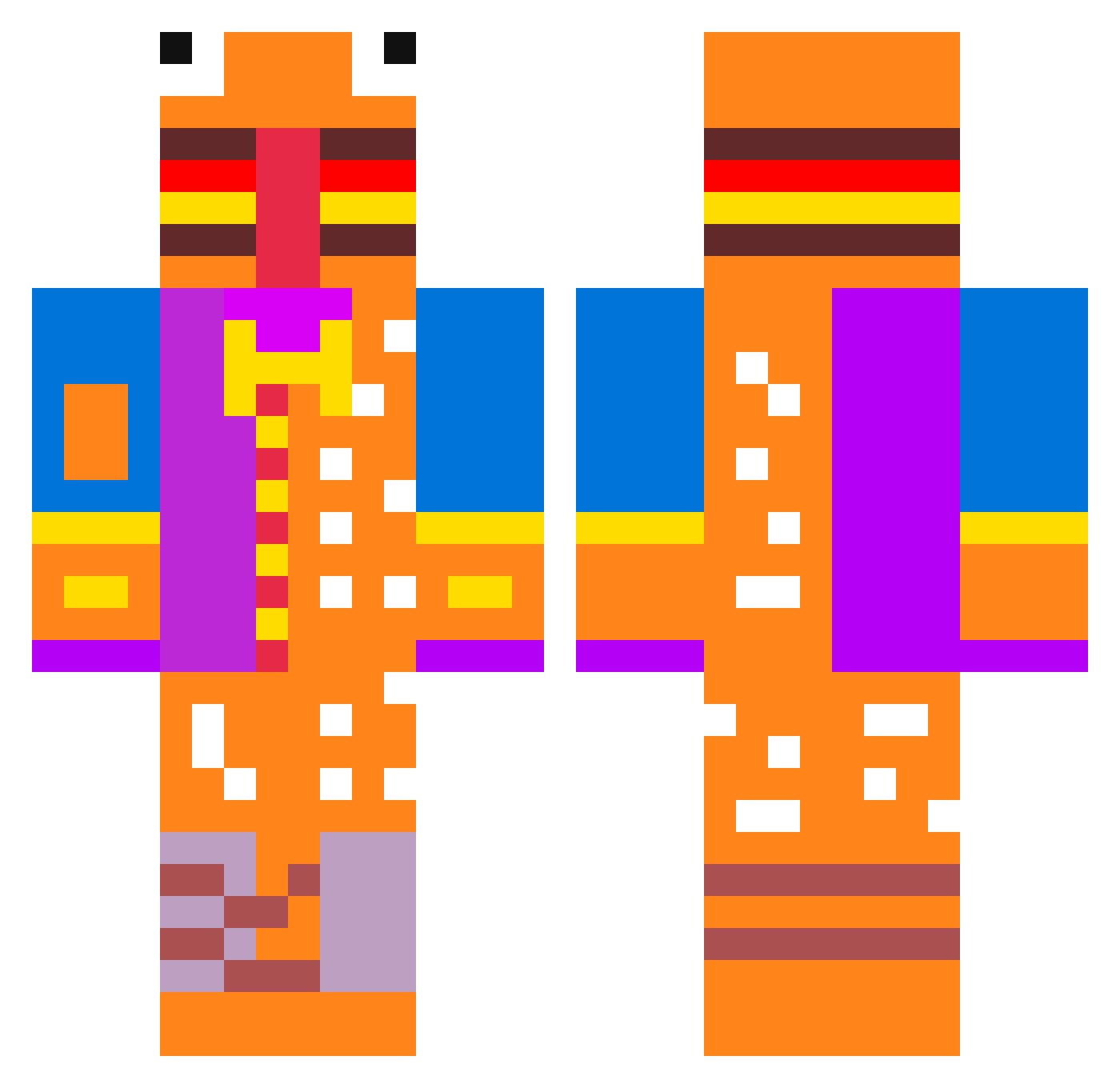 Vixe_yt Minecraft skin, front and back view