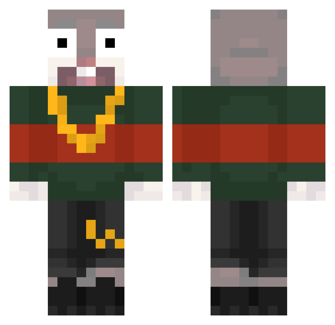 JakPak Minecraft skin, front and back view