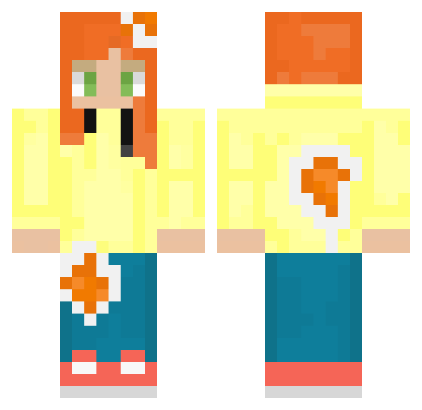 MynaMox Minecraft skin, front and back view