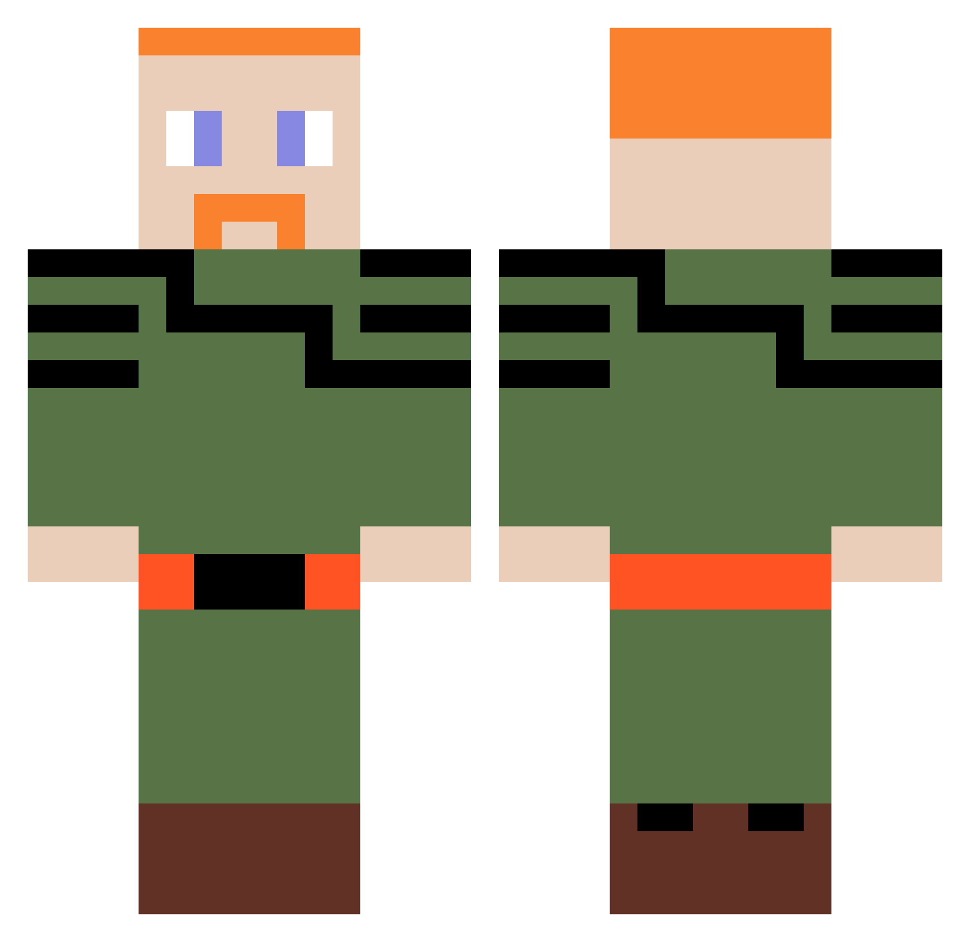 BleedingFingers Minecraft skin, front and back view