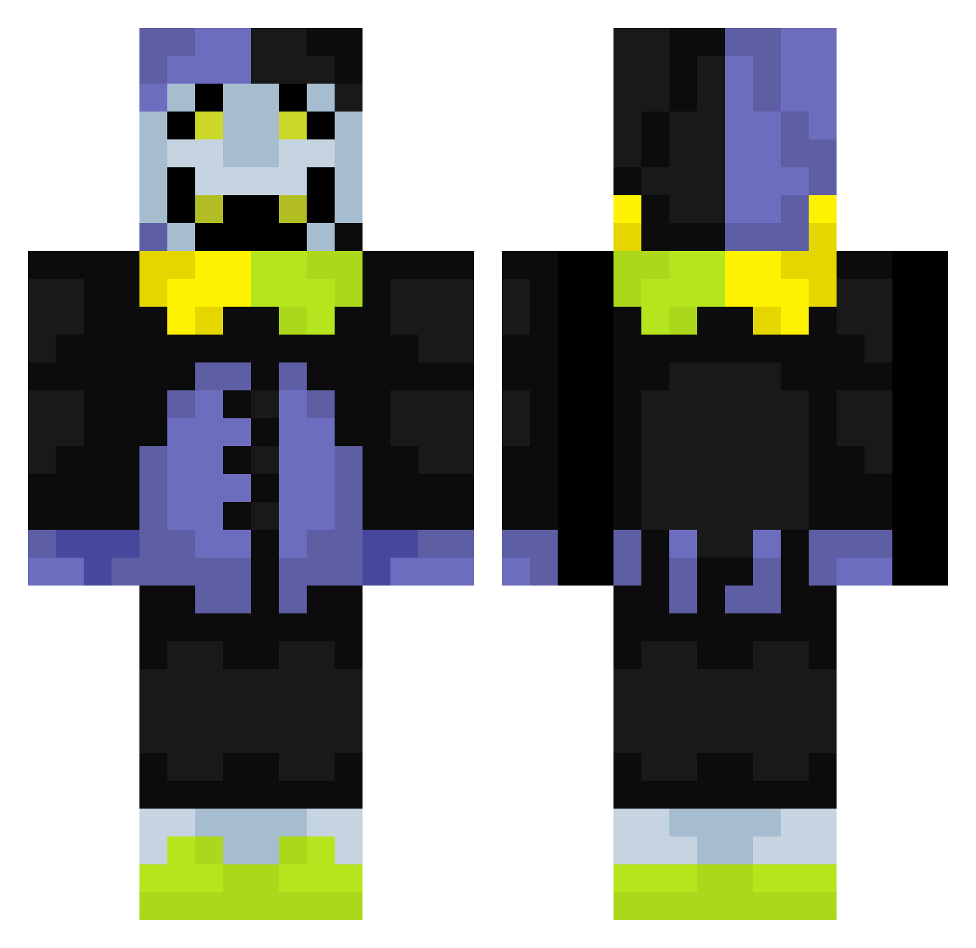 BluePulsar Minecraft skin, front and back view
