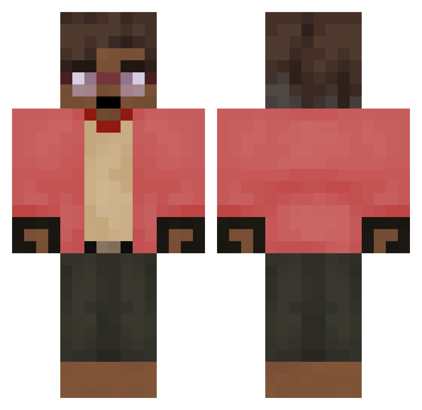 FearLoGGed Minecraft skin, front and back view