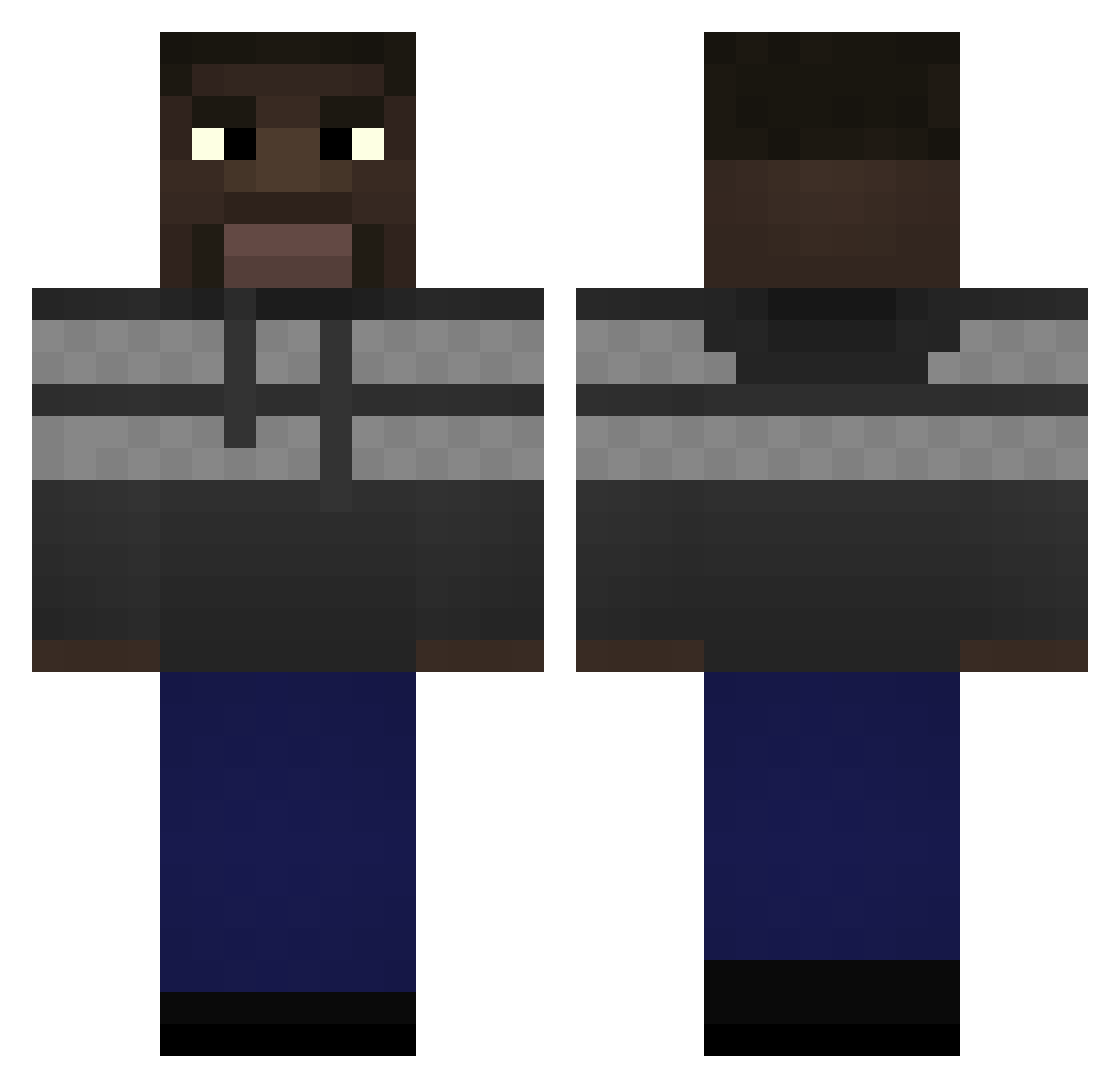 ToastyMango Minecraft skin, front and back view