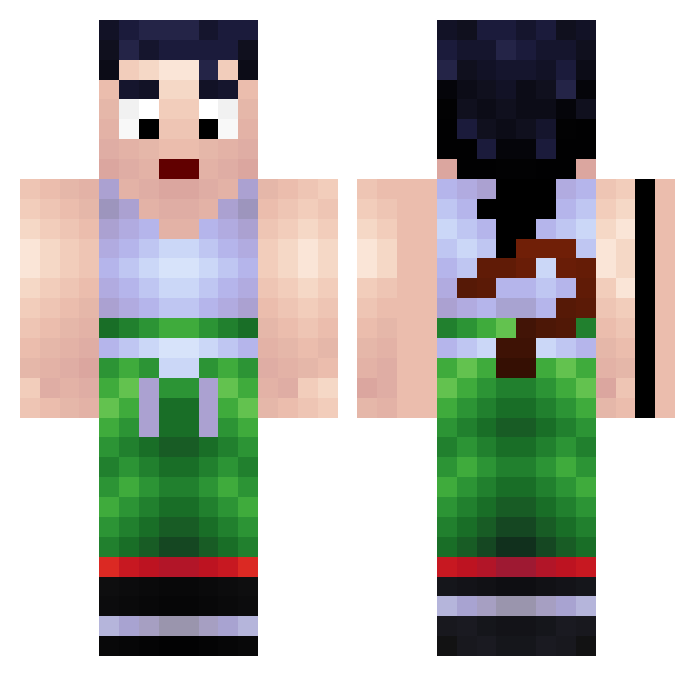 SoCleos Minecraft skin, front and back view