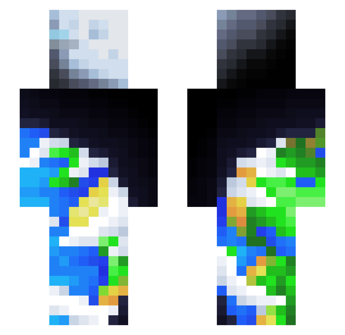 Planetology Minecraft skin, front and back view