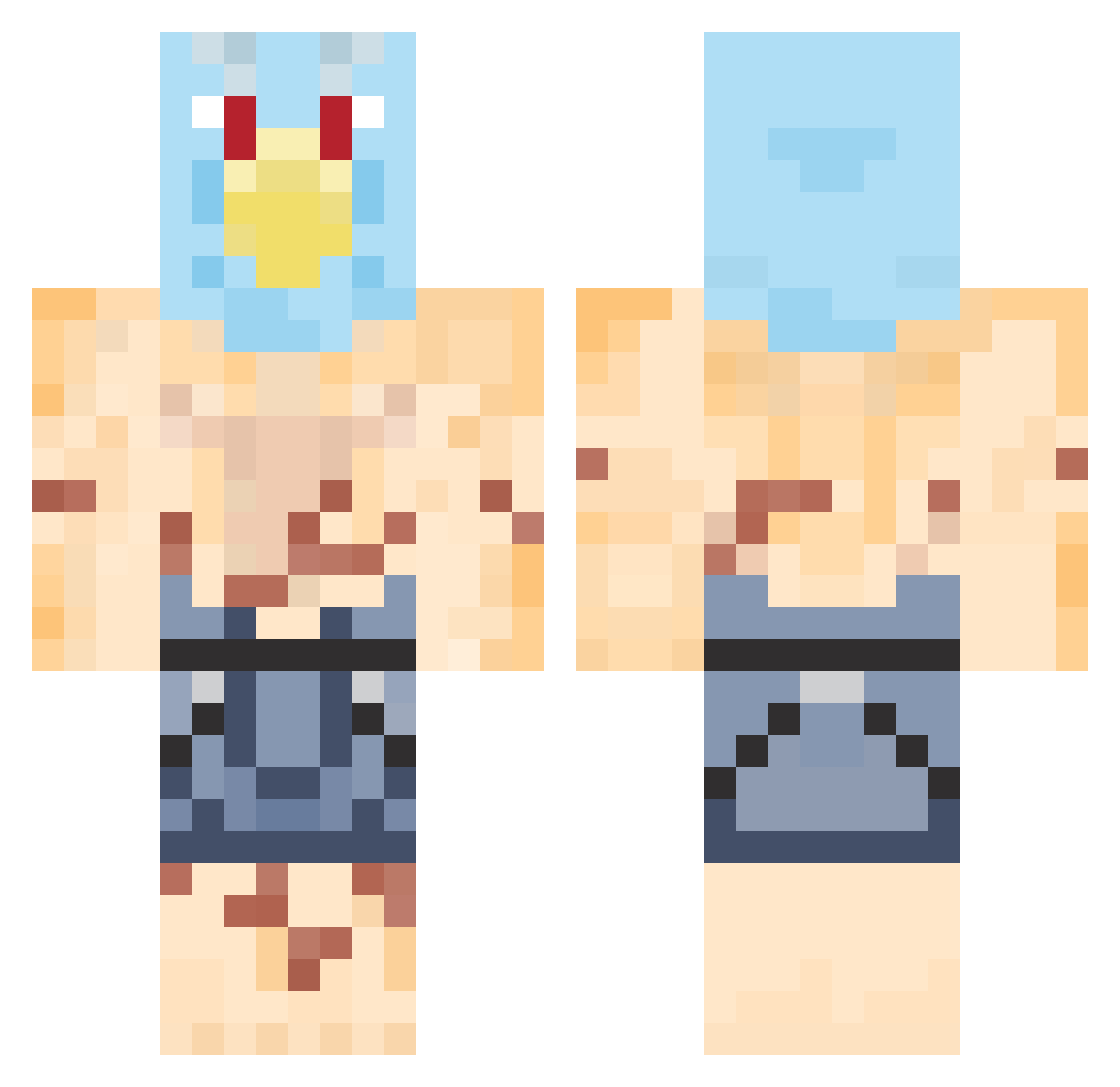 TorayDxD Minecraft skin, front and back view