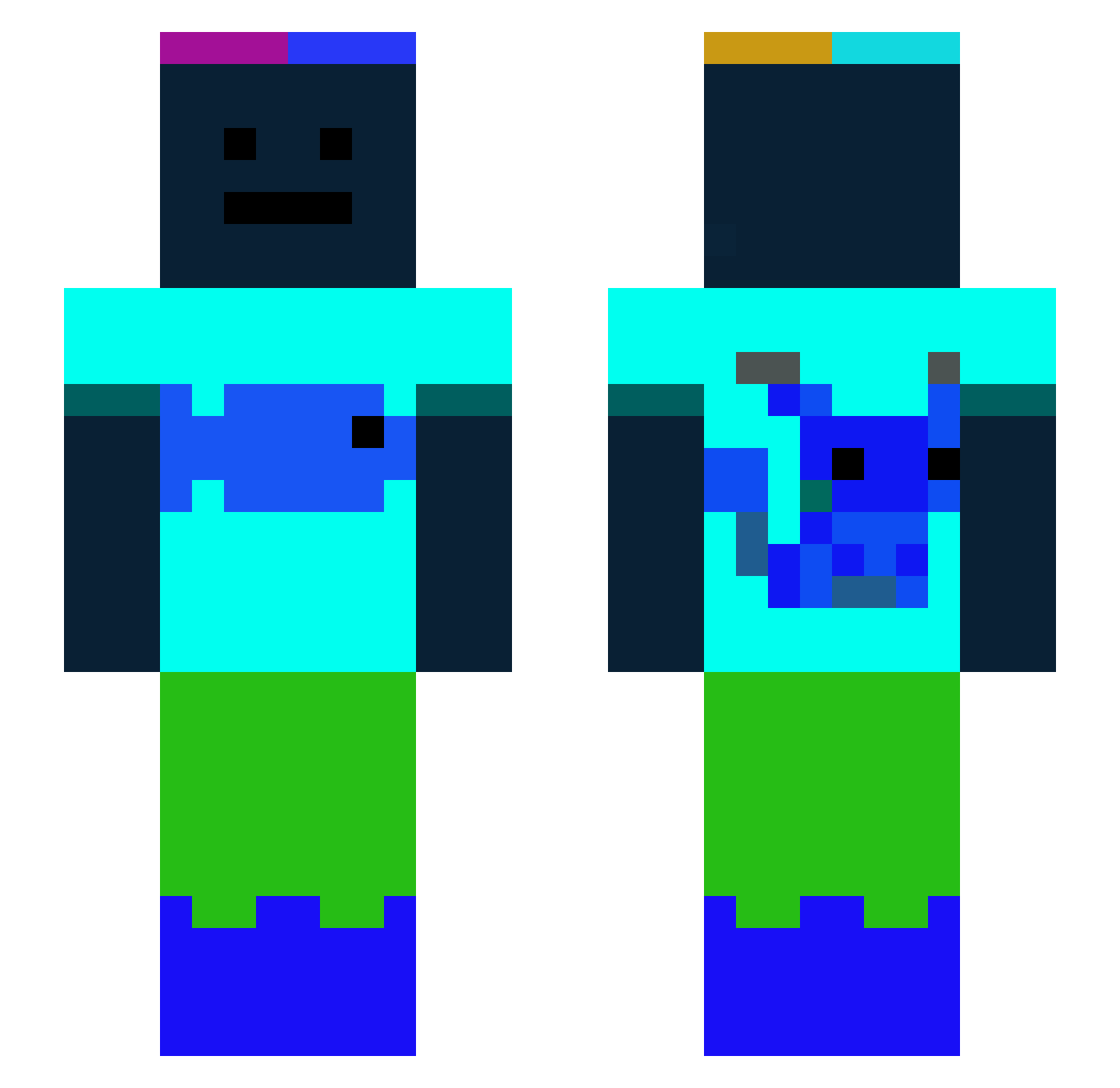 Dimusiek Minecraft skin, front and back view