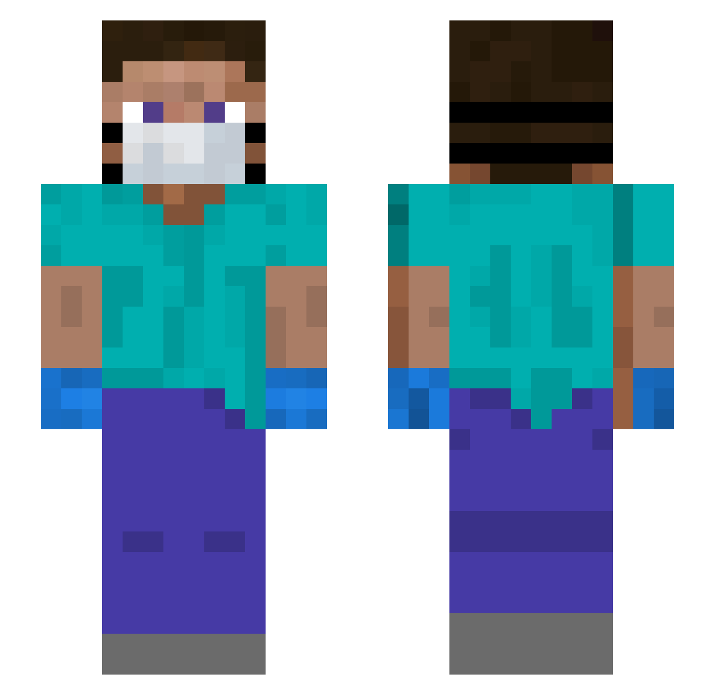 Supmate Minecraft skin, front and back view