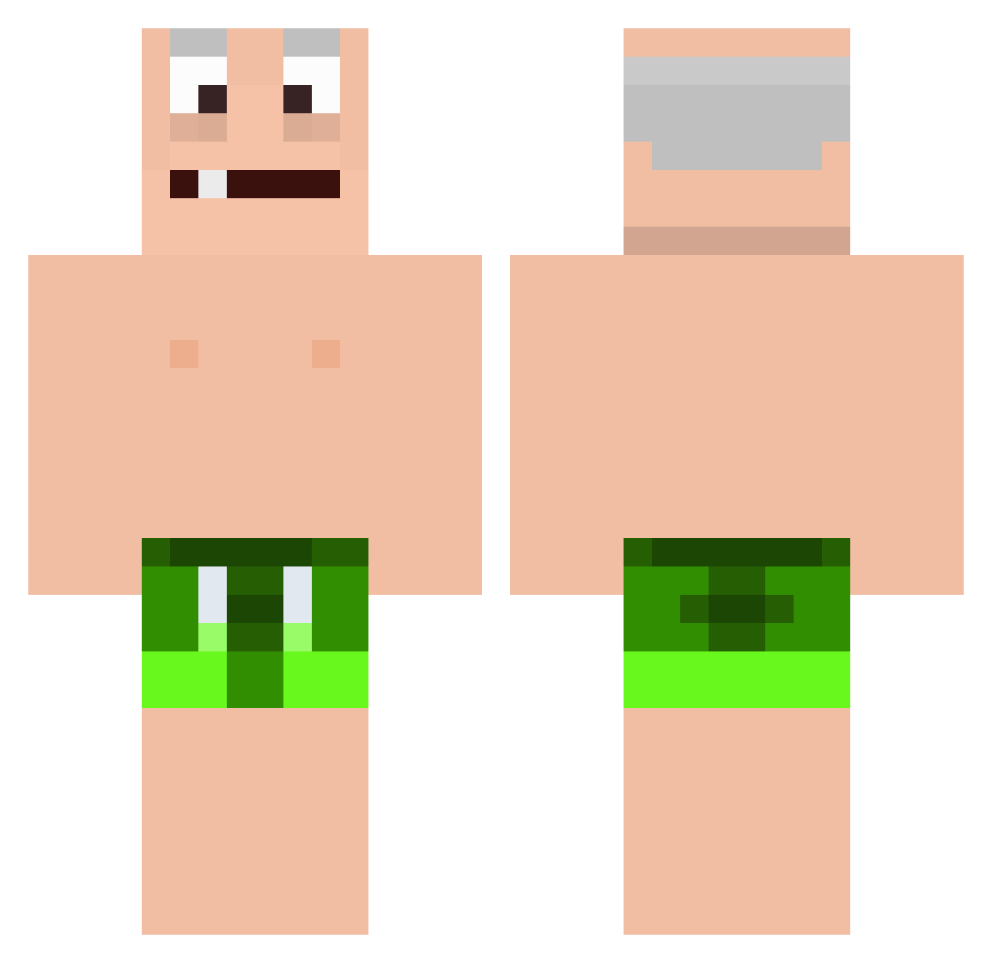 Deprivable Minecraft skin, front and back view
