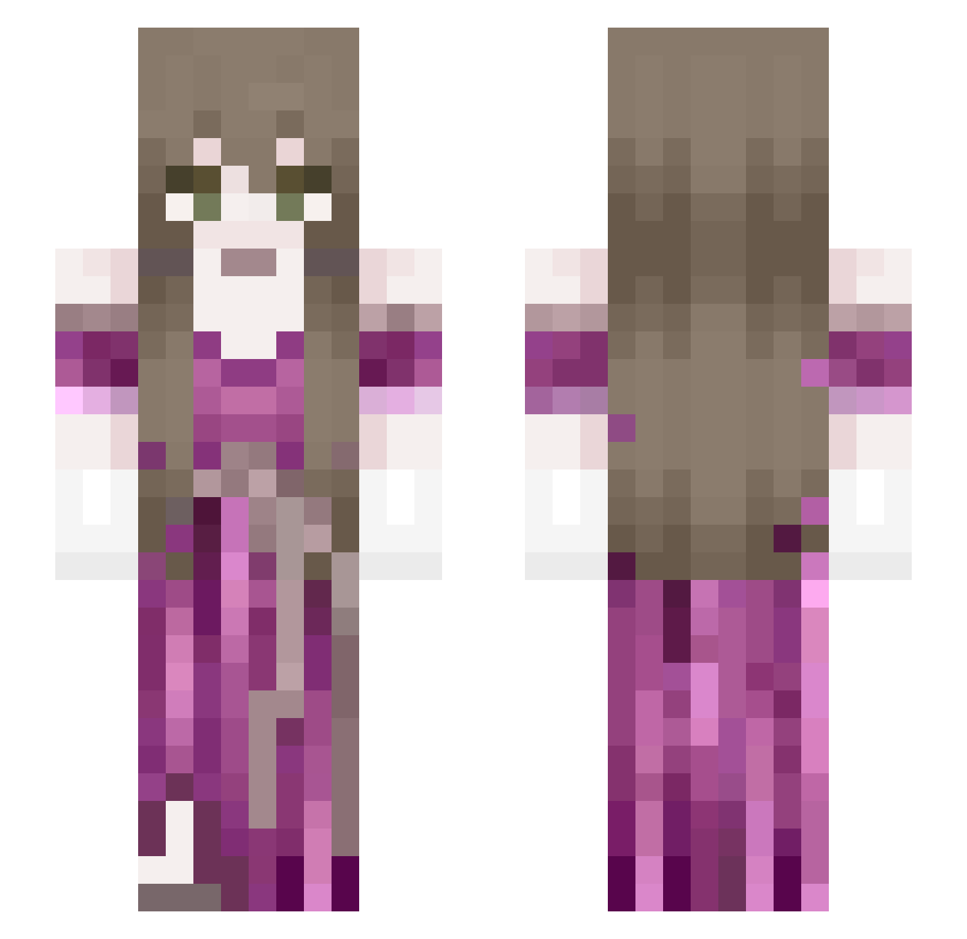 PrincessPinecone Minecraft skin, front and back view