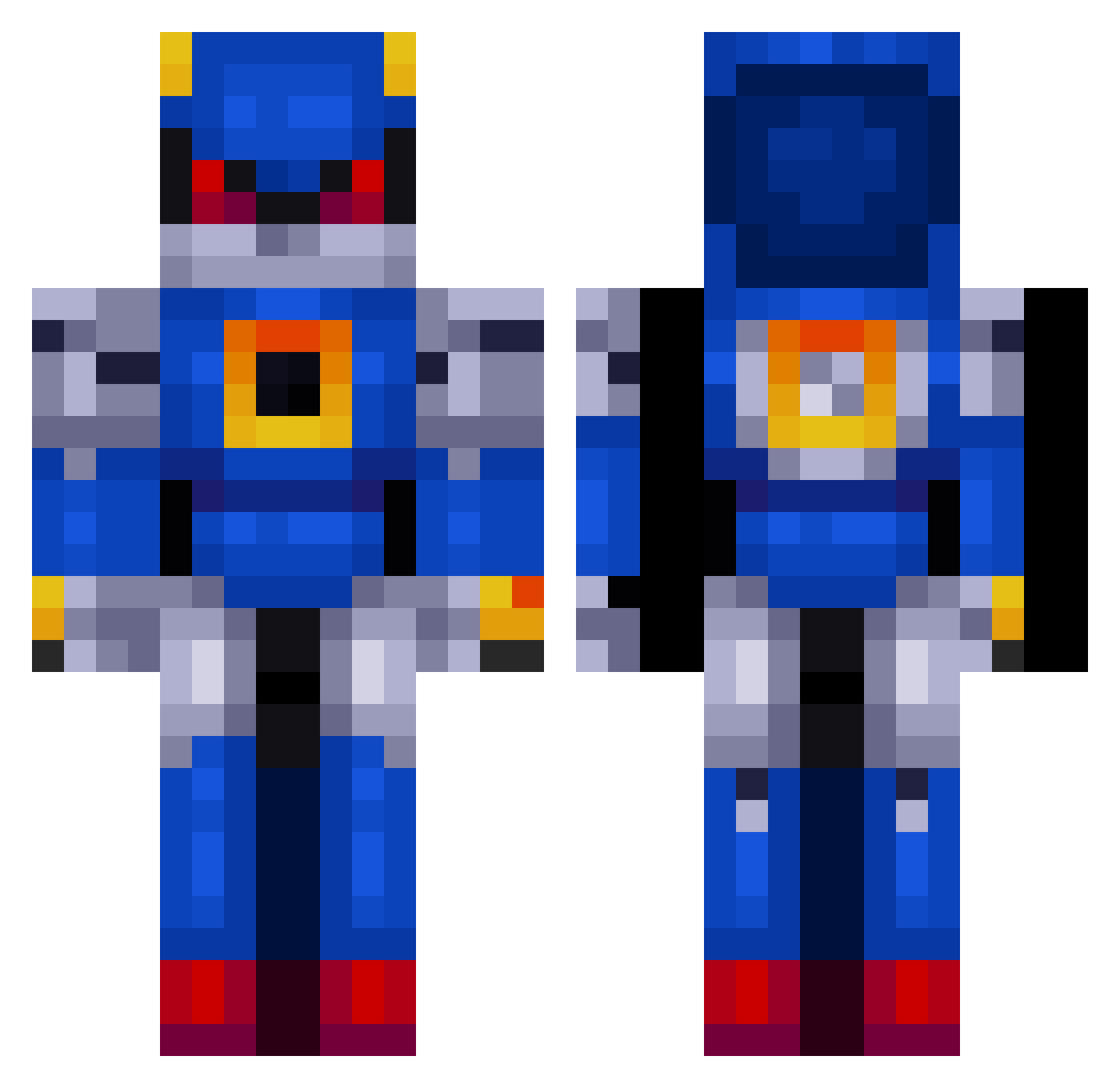 OmegaX3 Minecraft skin, front and back view
