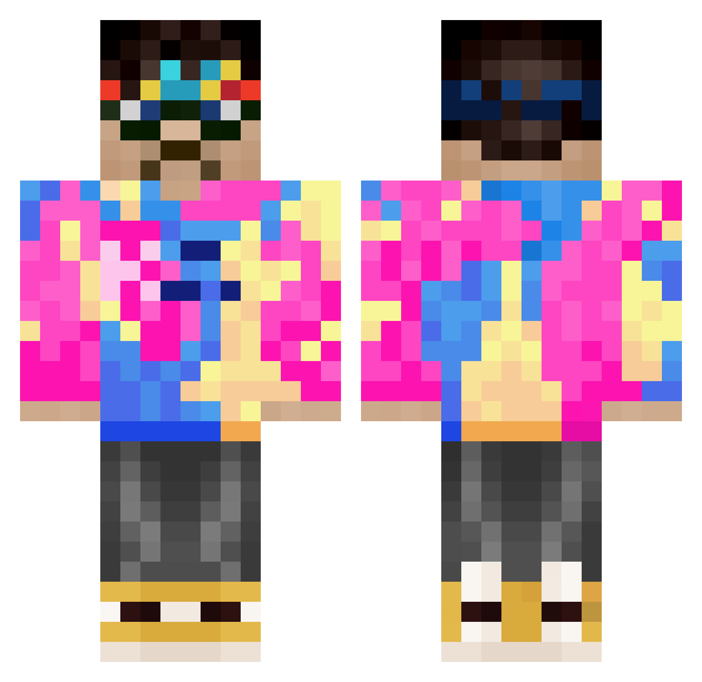 ZimmaTV Minecraft skin, front and back view