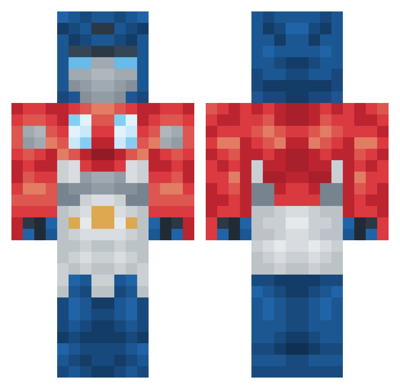 Orionpax Minecraft skin, front and back view