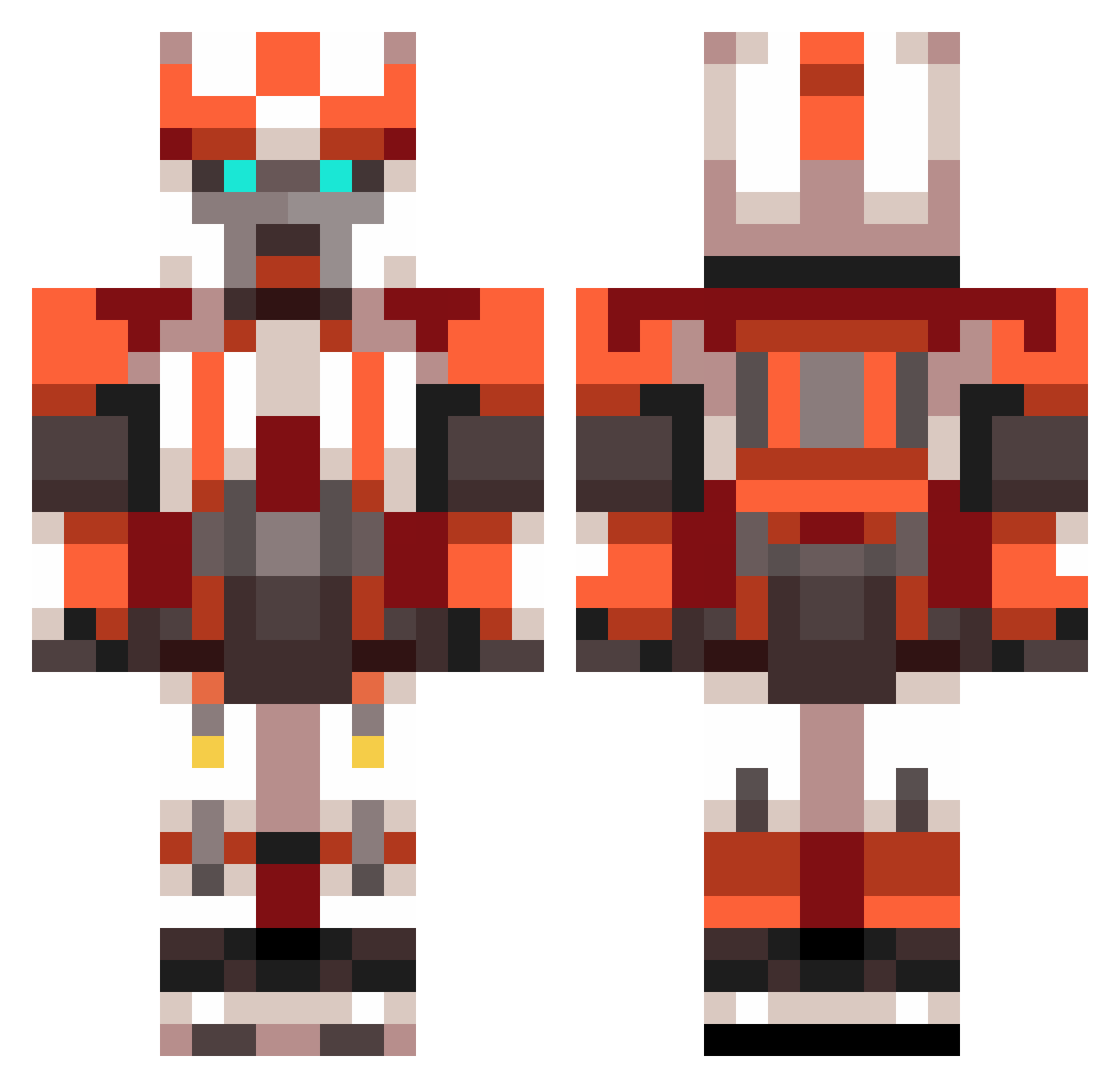 mjauwoof Minecraft skin, front and back view