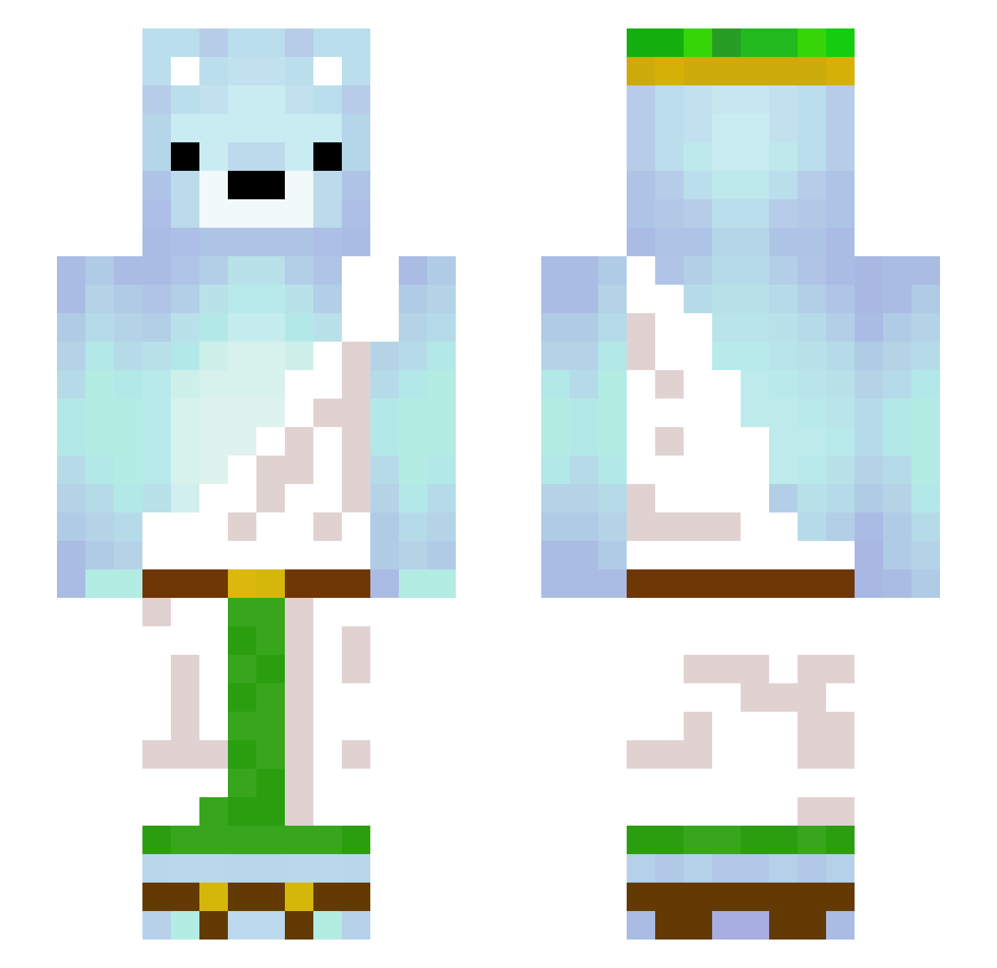 AlphaPie Minecraft skin, front and back view