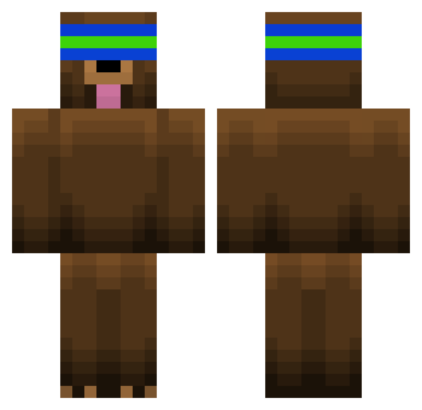 Reloaded Minecraft skin, front and back view