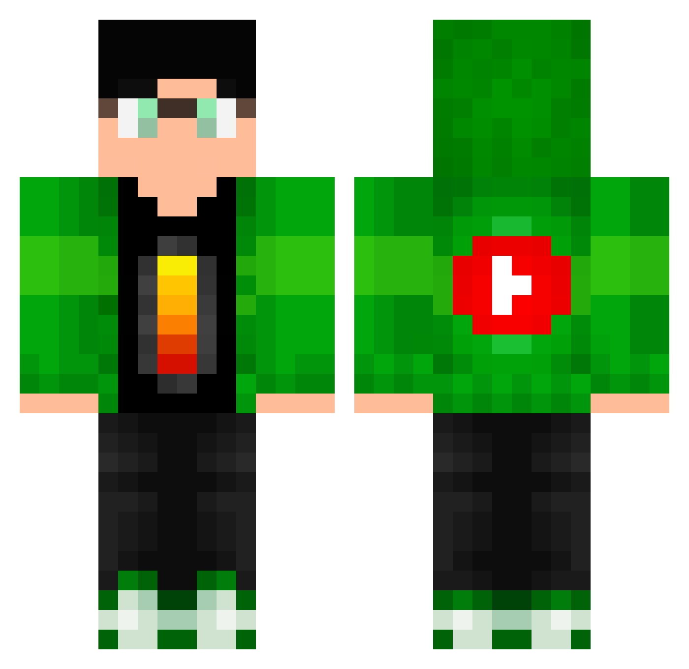 BaixaEnergia Minecraft skin, front and back view