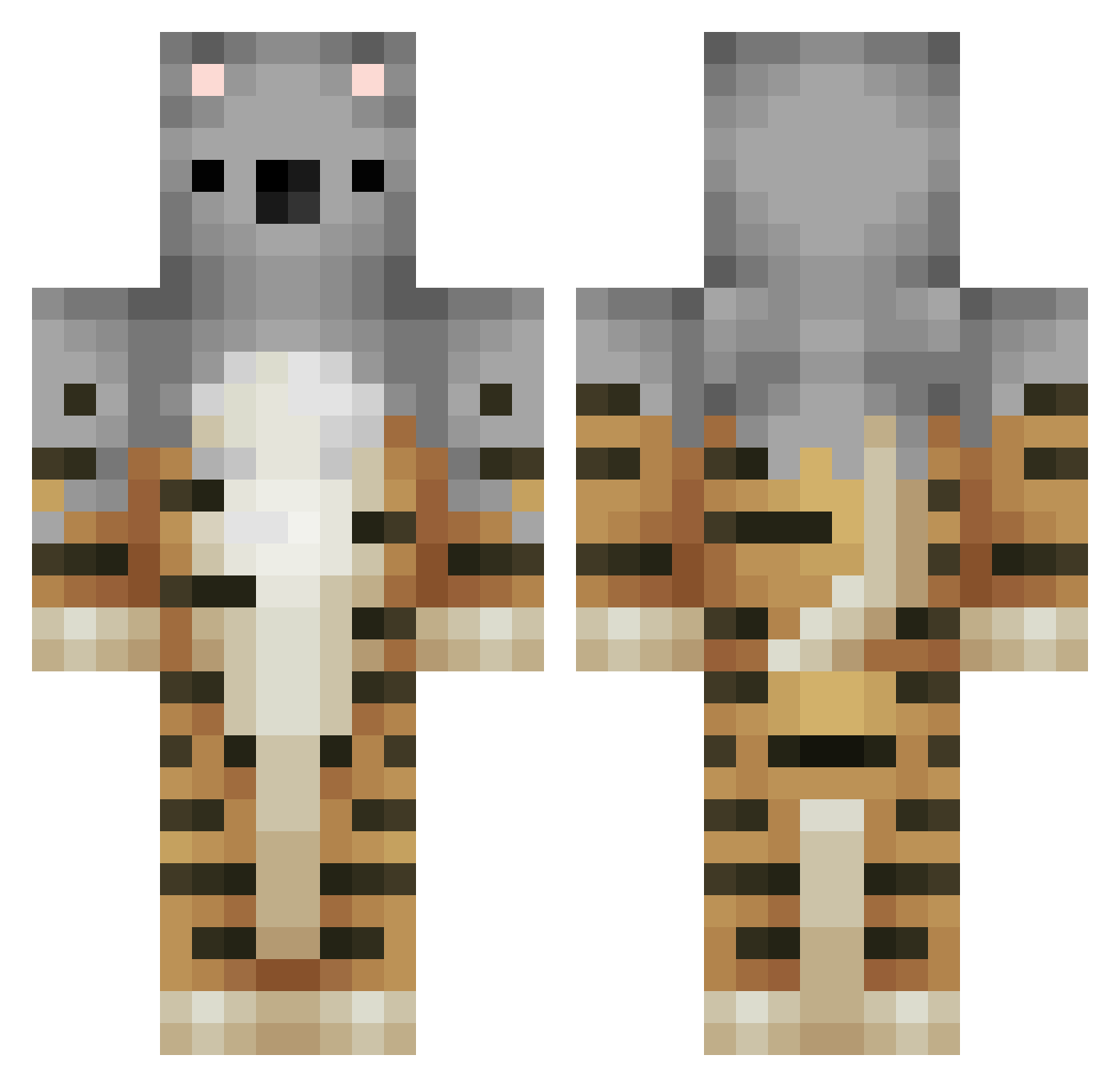 Ruffly Minecraft skin, front and back view