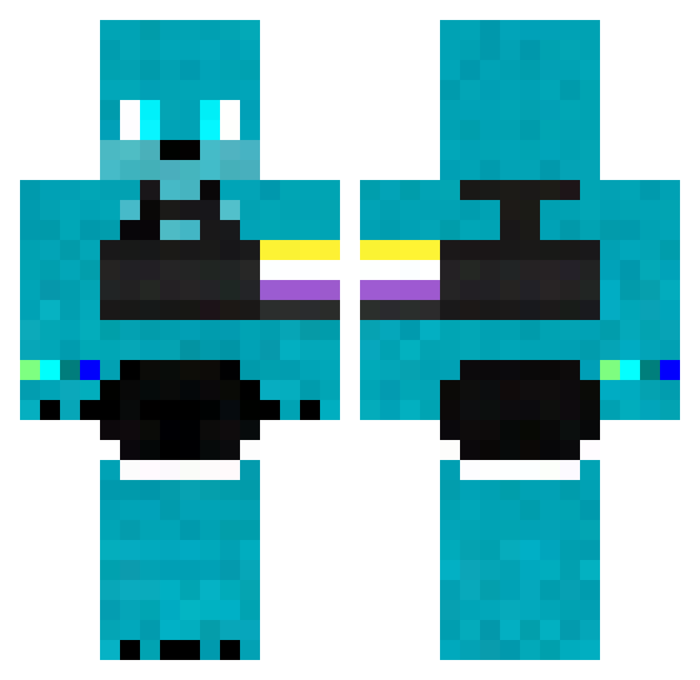 Teal_Wolf_25 Minecraft skin, front and back view