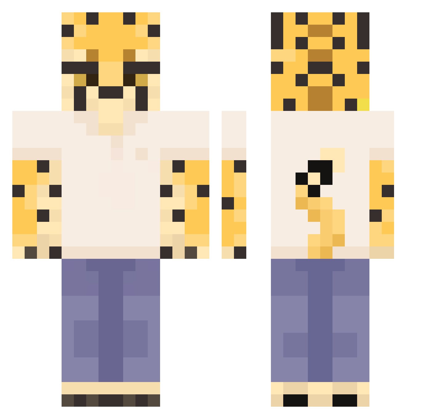 PudC Minecraft skin, front and back view
