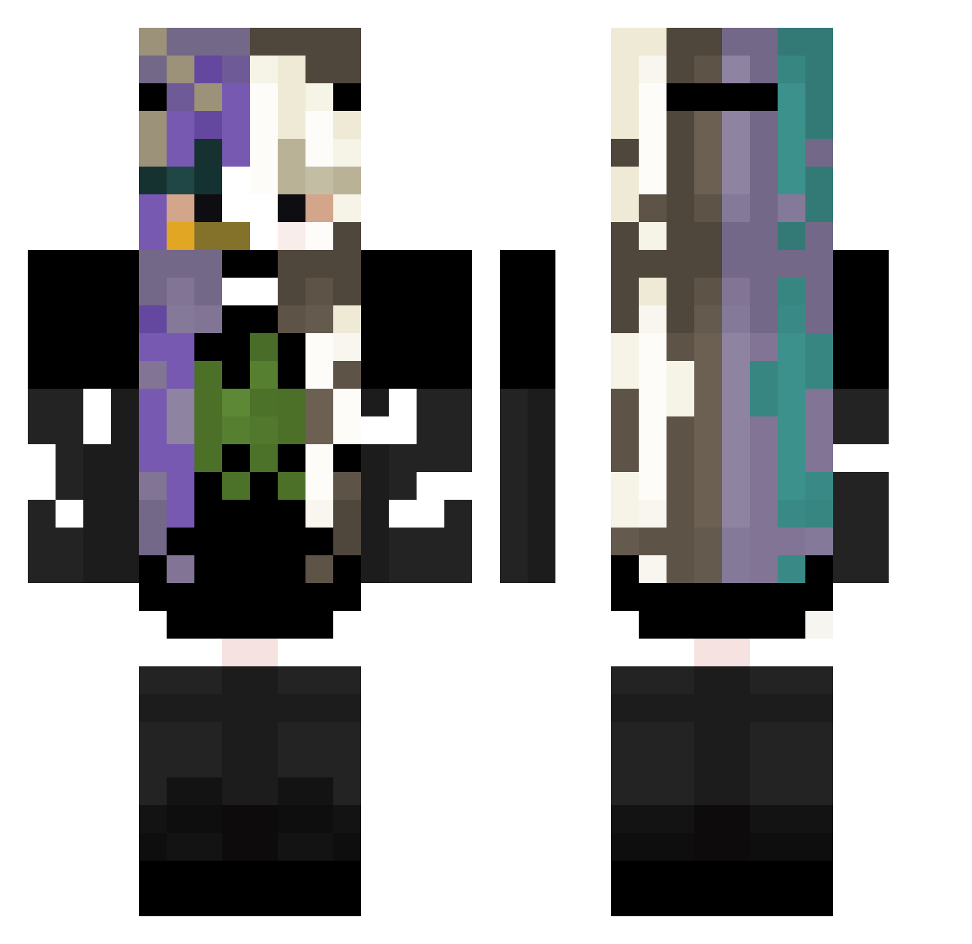 L05TS0UL Minecraft skin, front and back view