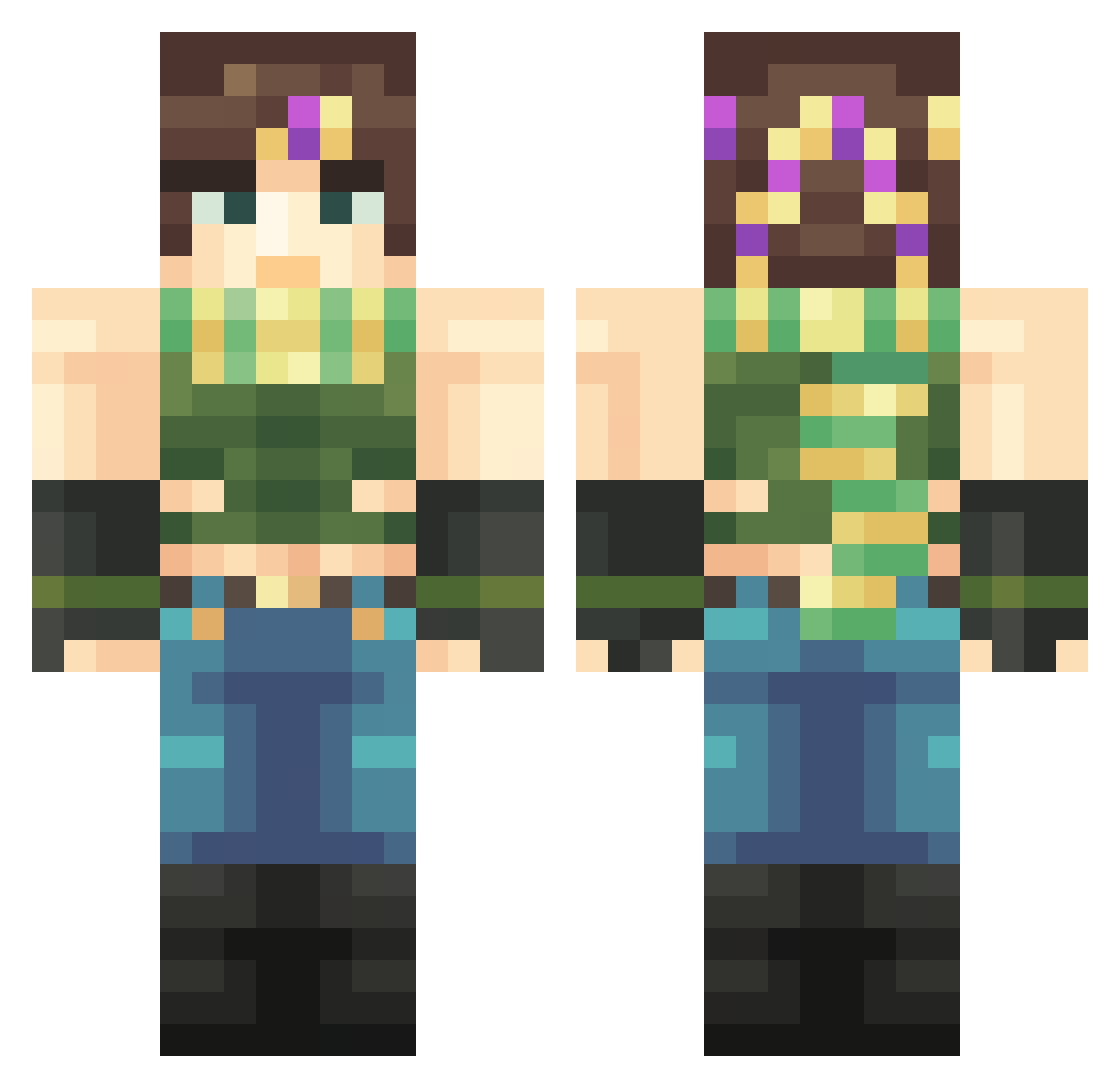 peawsZX Minecraft skin, front and back view