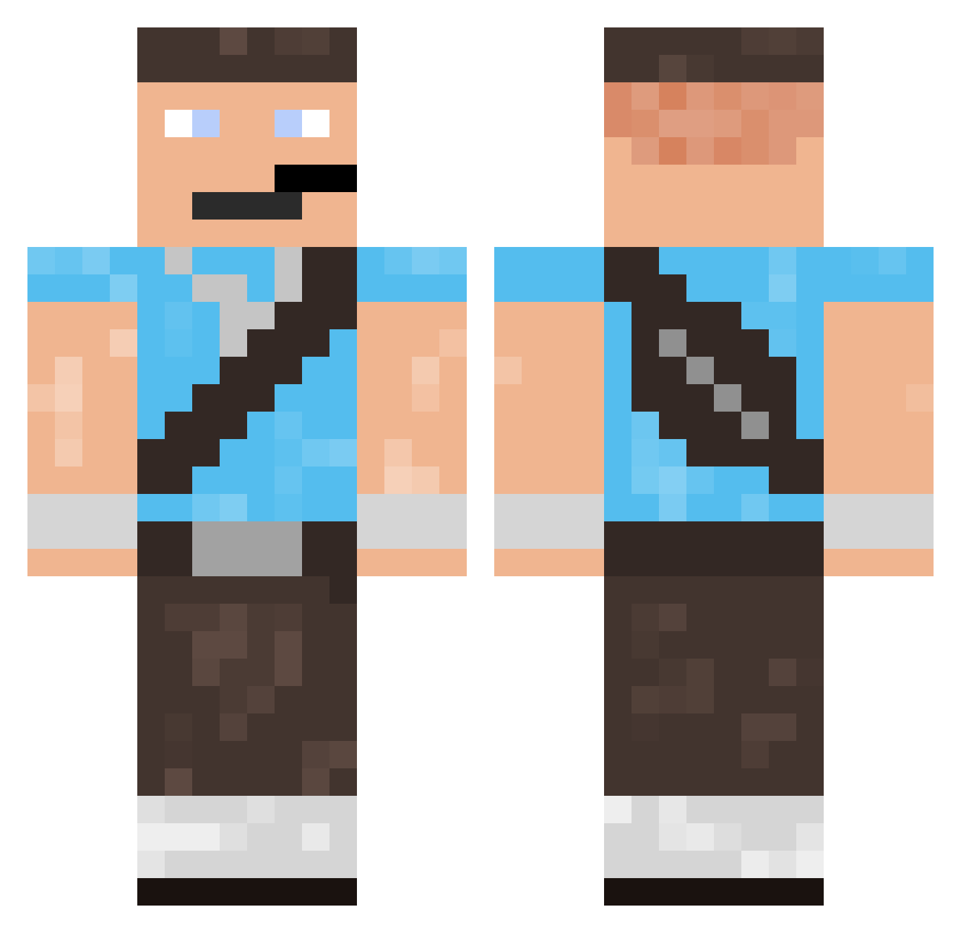 Fishlvl70 Minecraft skin, front and back view