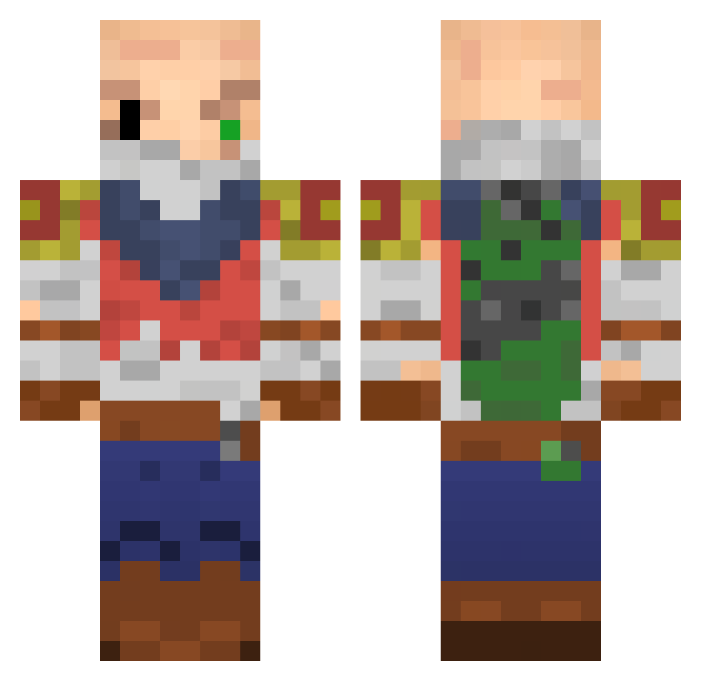 singed Minecraft skin, front and back view
