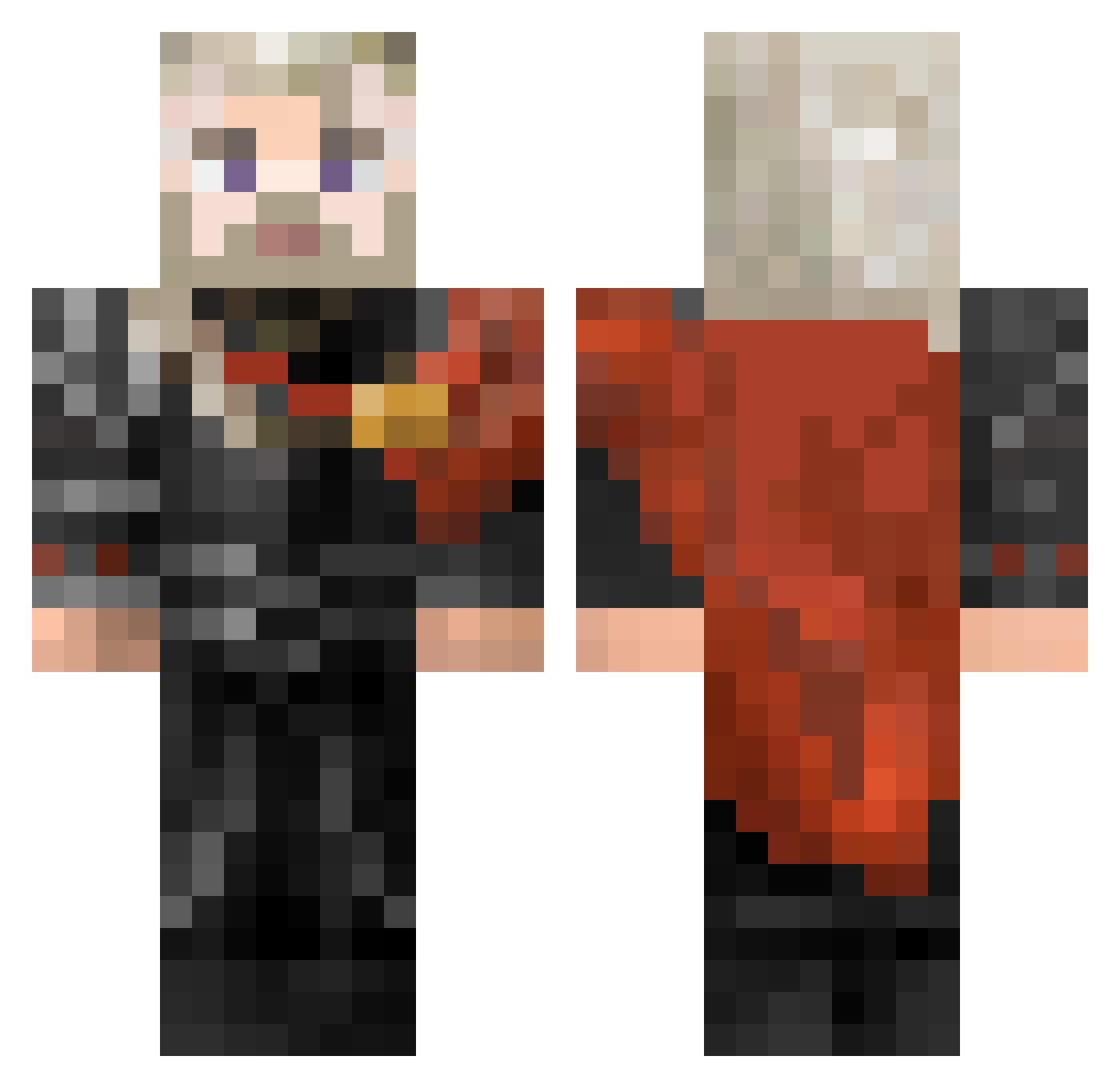AdriftX Minecraft skin, front and back view