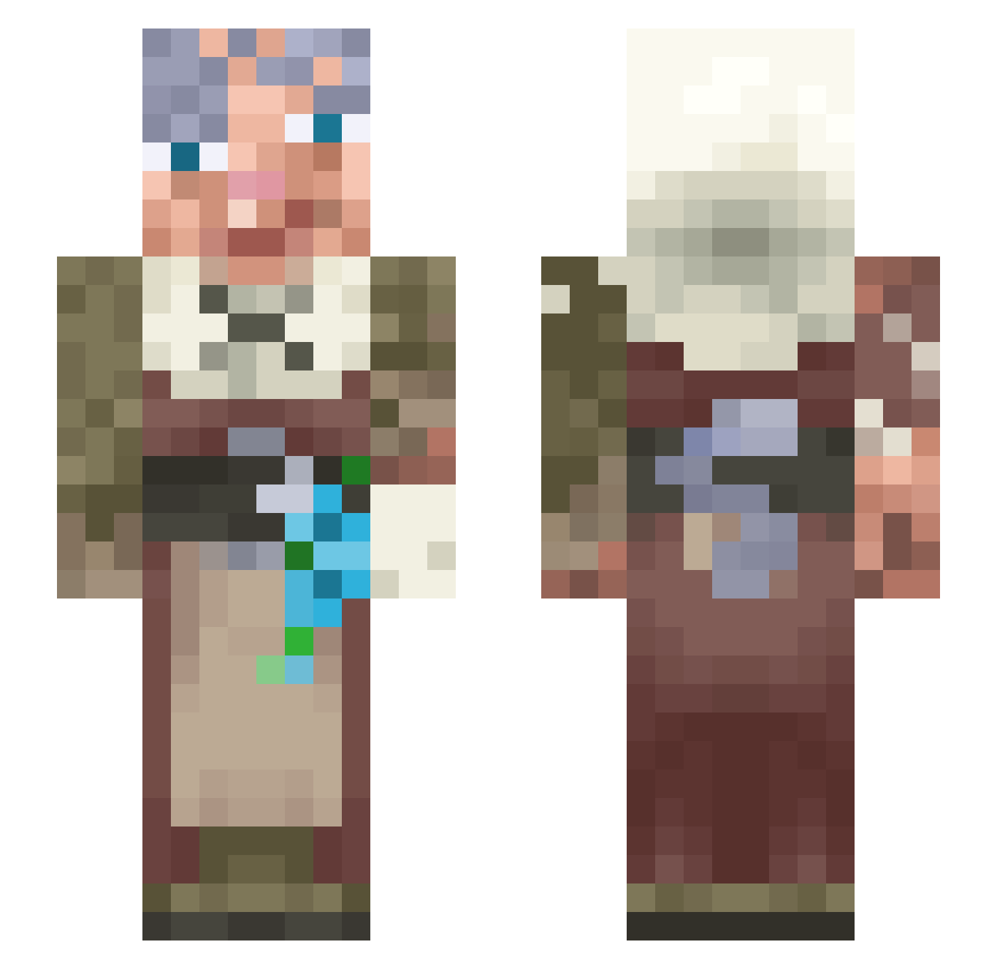 LobotomizedBread Minecraft skin, front and back view