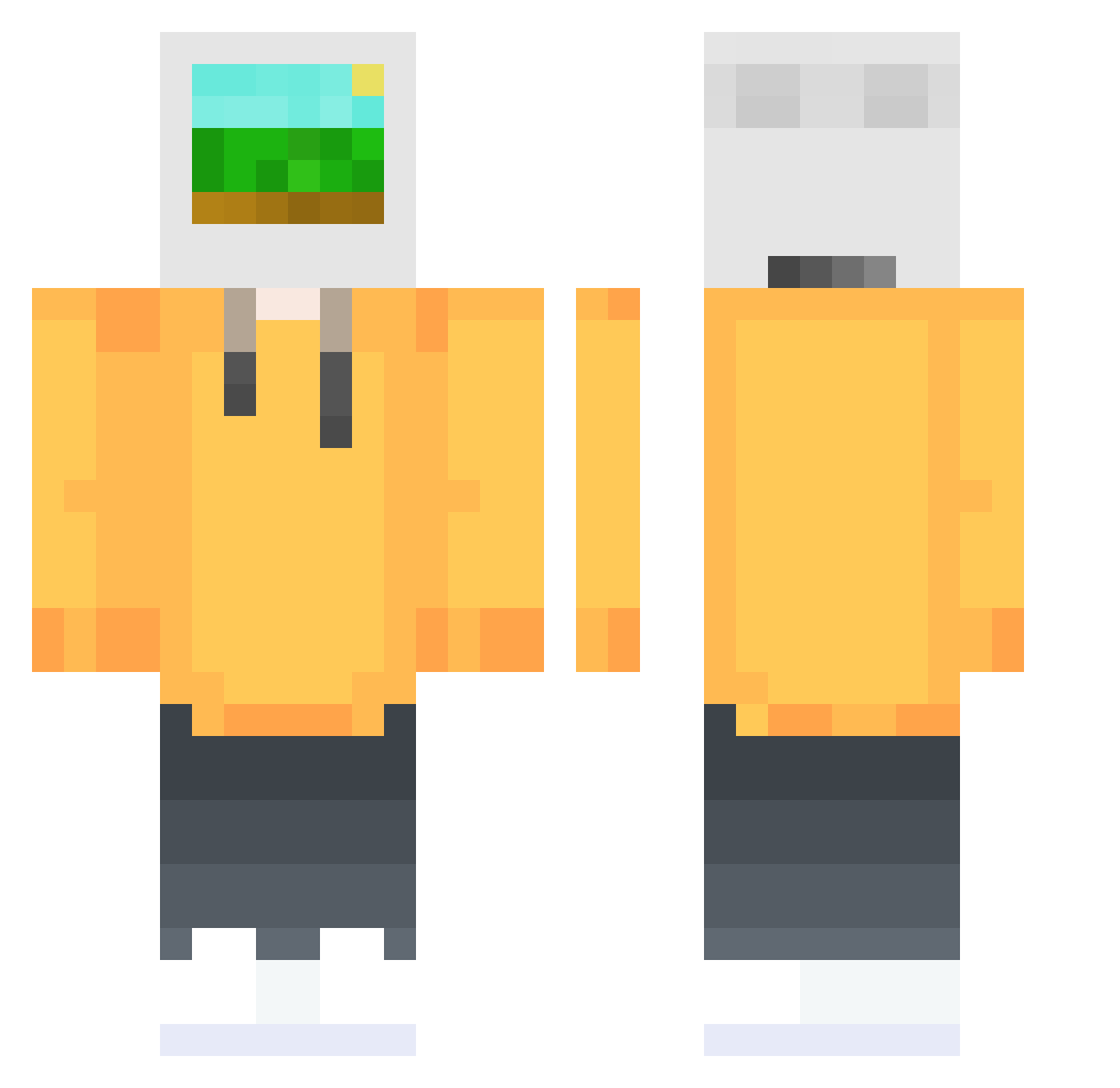Kick3G Minecraft skin, front and back view