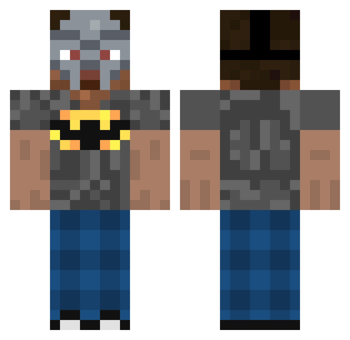 DustWrld Minecraft skin, front and back view