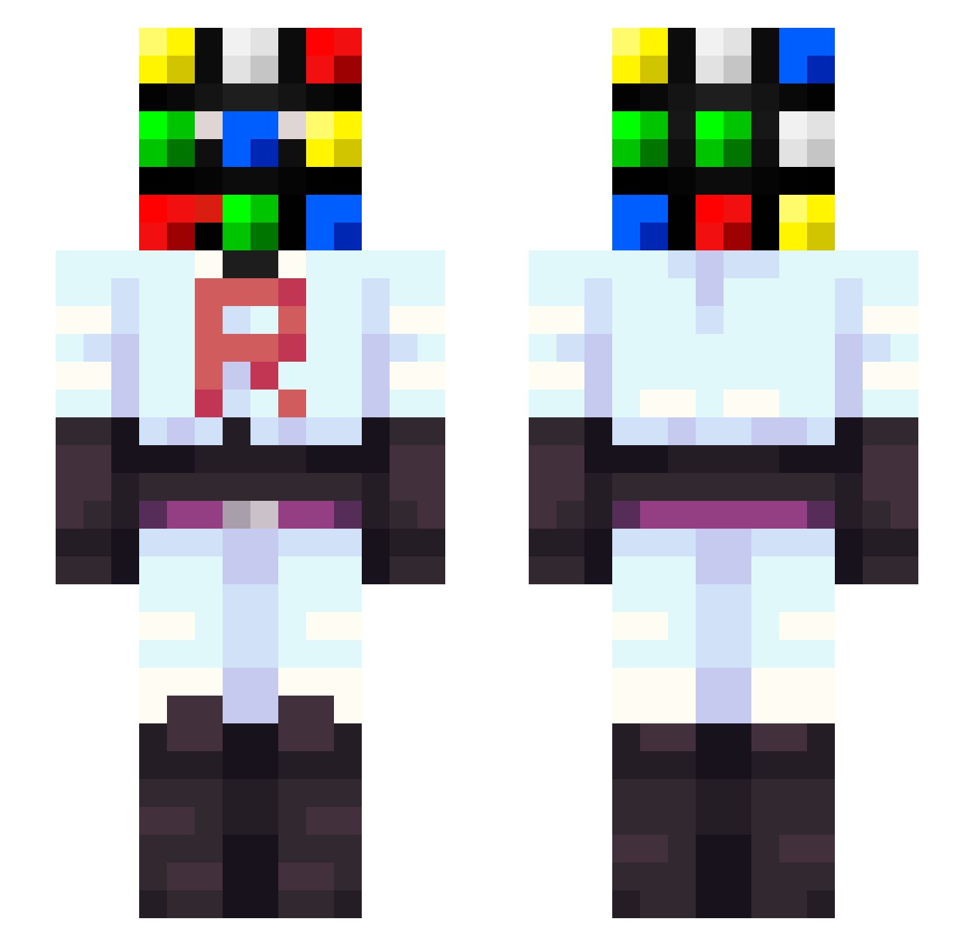 ZrZombie Minecraft skin, front and back view