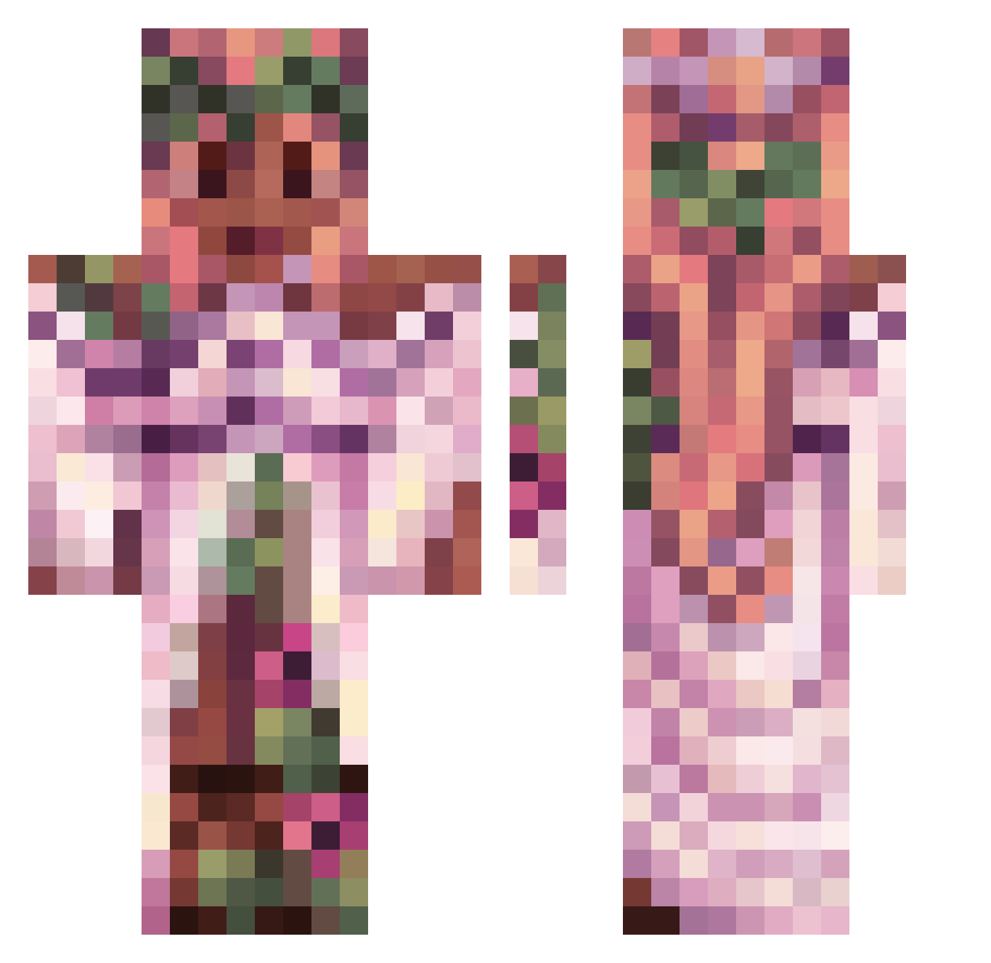 TwoFountains Minecraft skin, front and back view