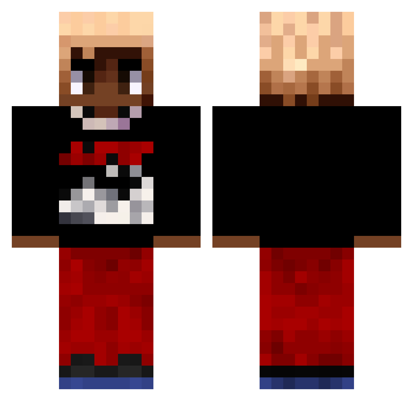 PewPewLaserzzz Minecraft skin, front and back view