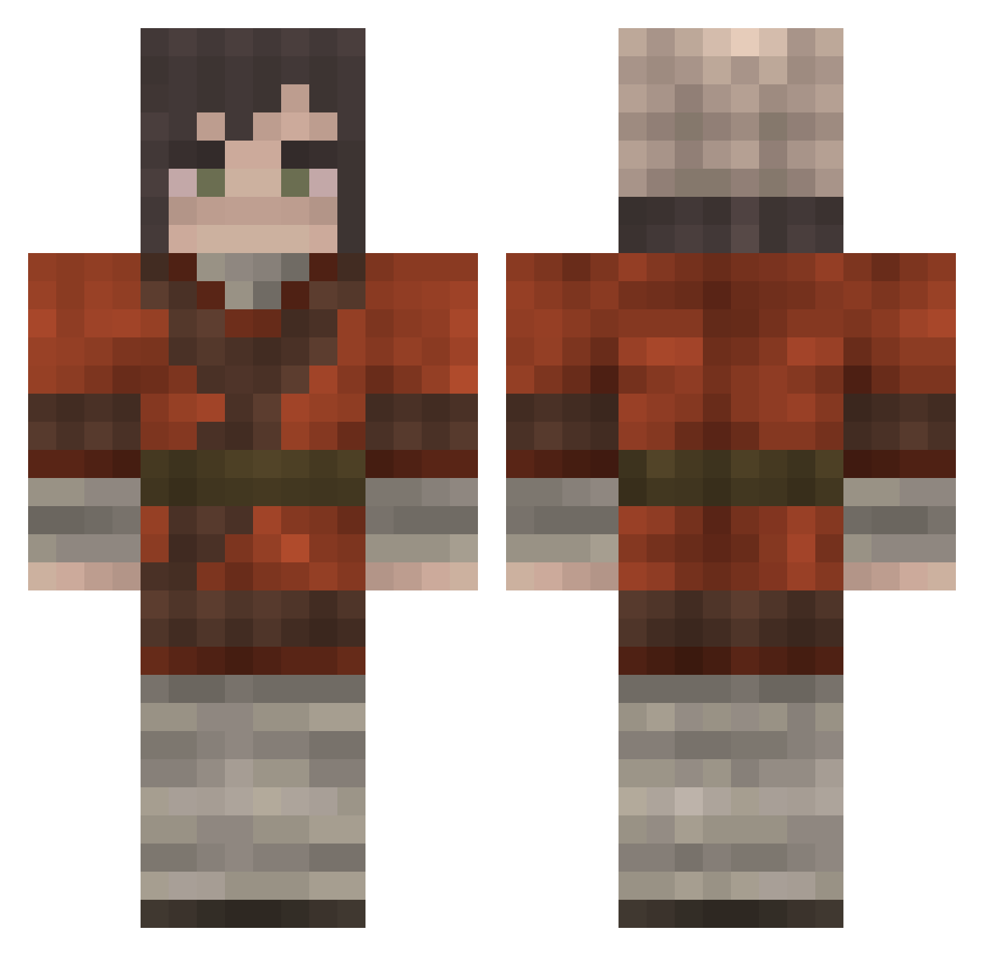 RementoVivere Minecraft skin, front and back view