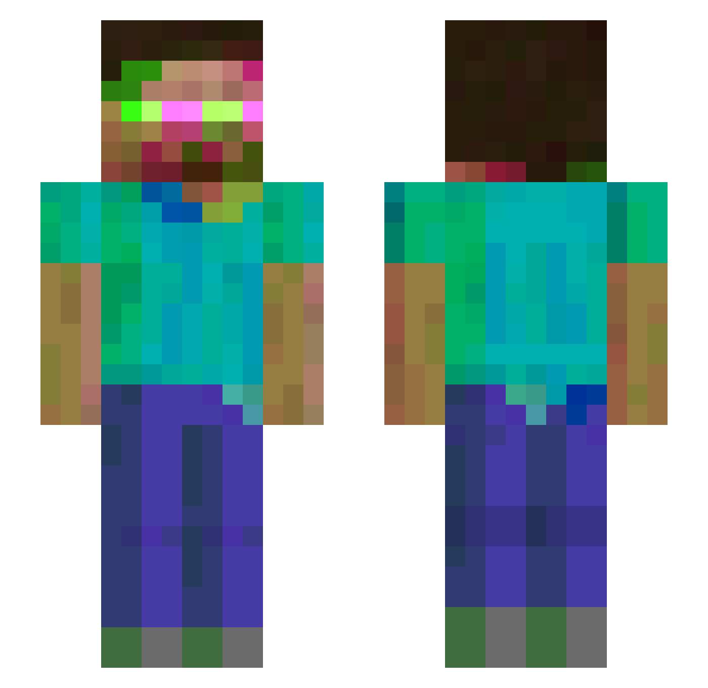 teh1337z Minecraft skin, front and back view