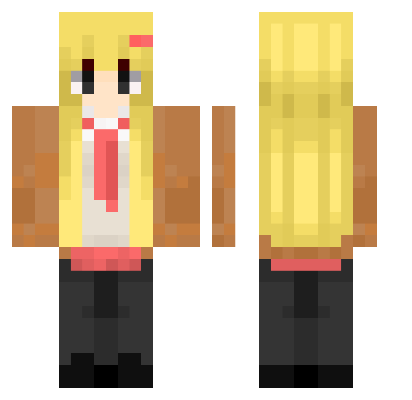 PikaPL Minecraft skin, front and back view