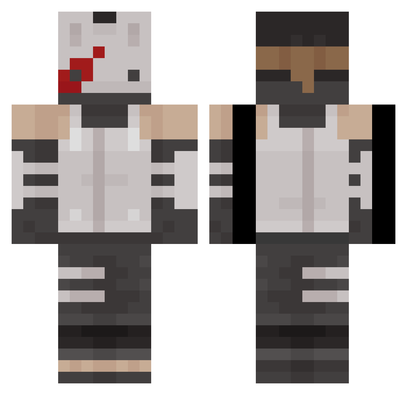Escapes Minecraft skin, front and back view