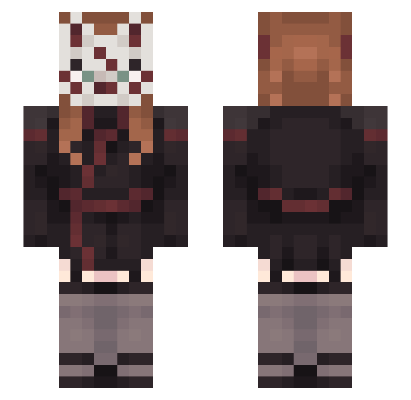 NotMyBedroom Minecraft skin, front and back view