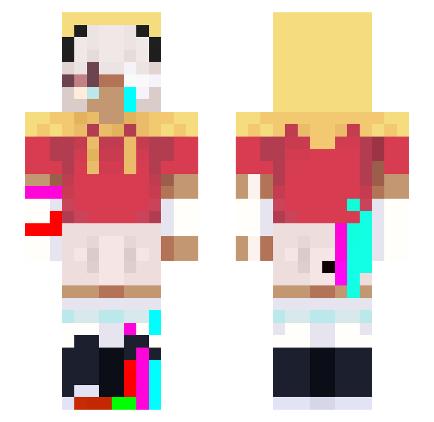 NoSignalBoi Minecraft skin, front and back view