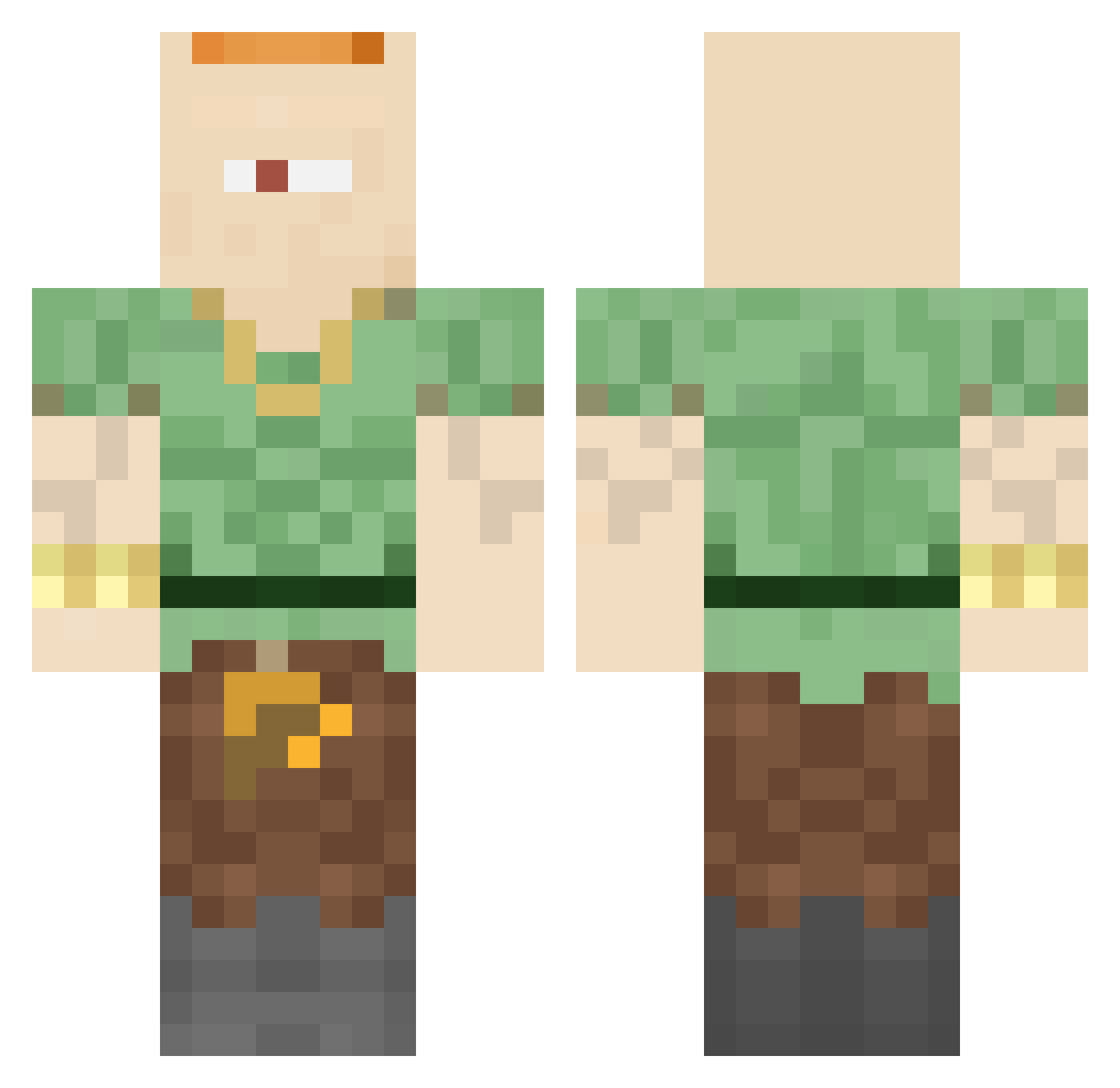 Pierceable Minecraft skin, front and back view