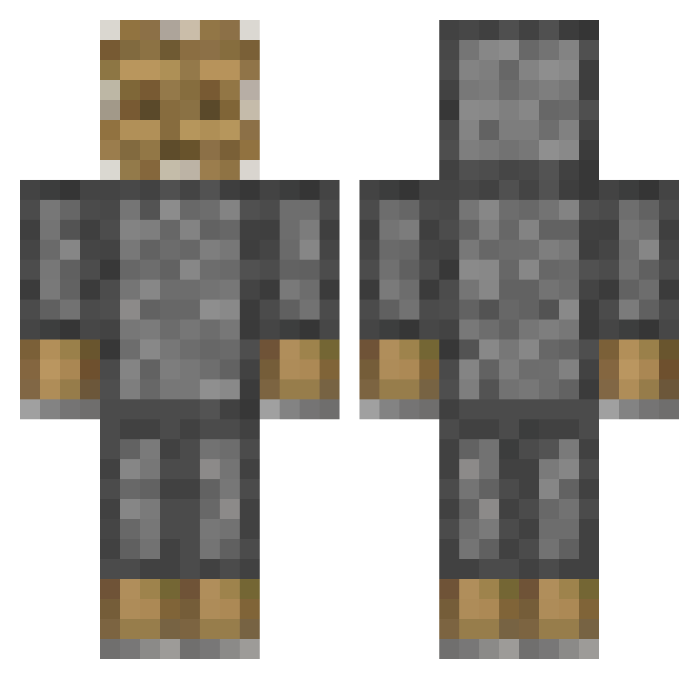 pistonpoek Minecraft skin, front and back view